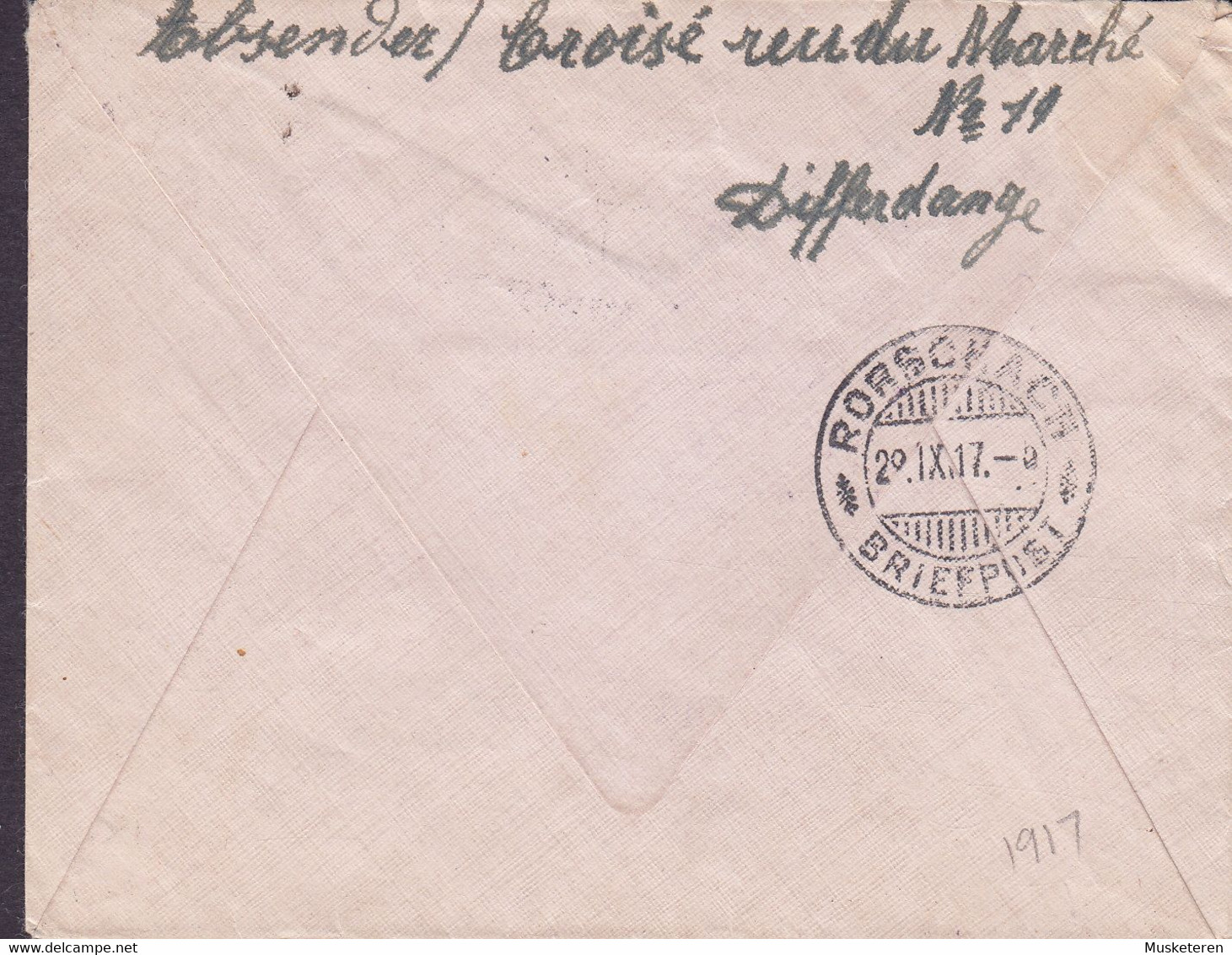 Luxembourg DIFFERDANGE 1917 'Petite' Cover Lettre RORSCHACH (Arr.) Schweiz Censor 'VIII. Armeekorps' TRIER Freigegeben - 1914-24 Marie-Adélaïde