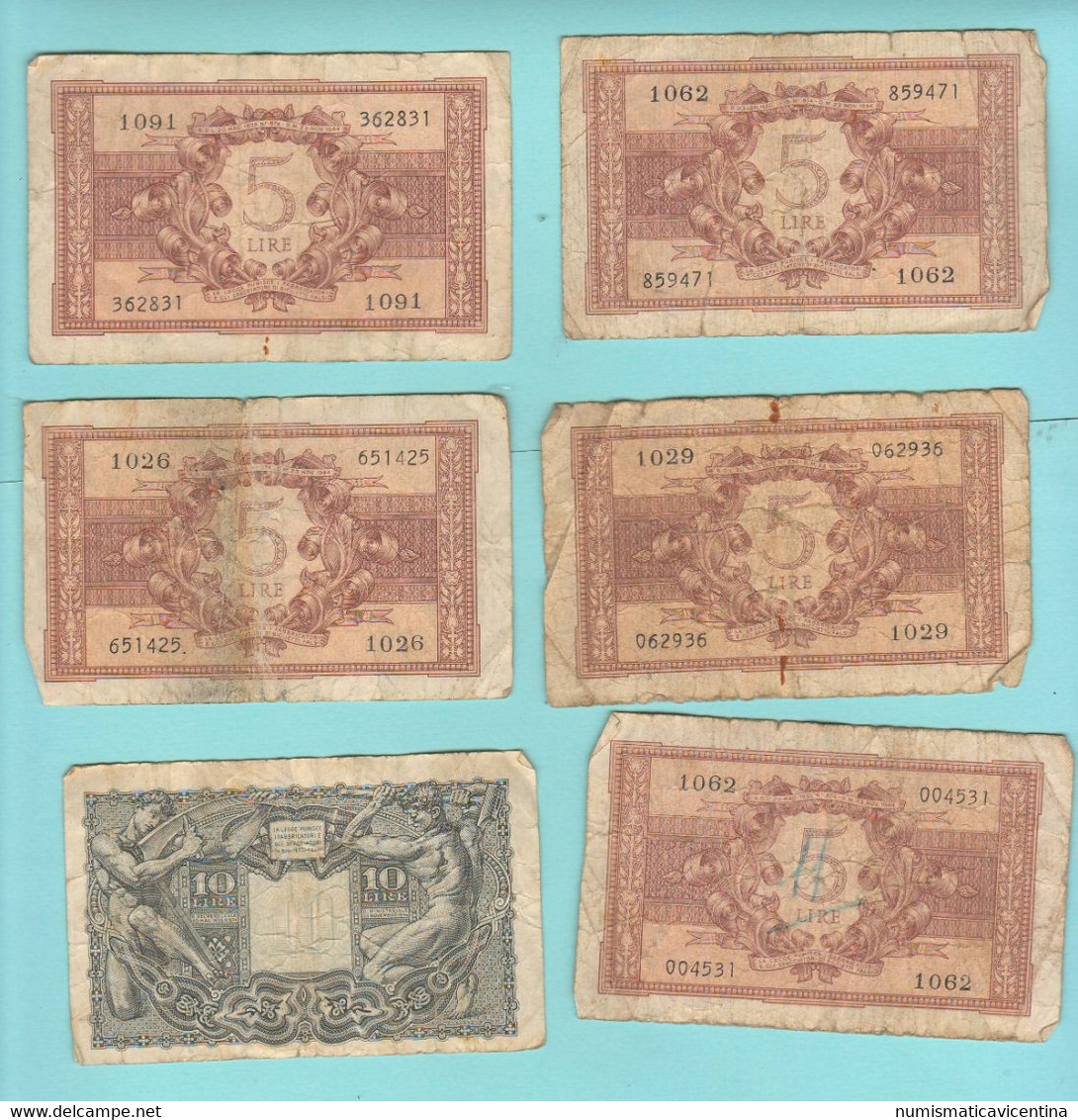 Italia Luogotenenza 5 + 10 Lire 1944 Banconote Luogotenenza Umberto II° - Italië– 5 Lire