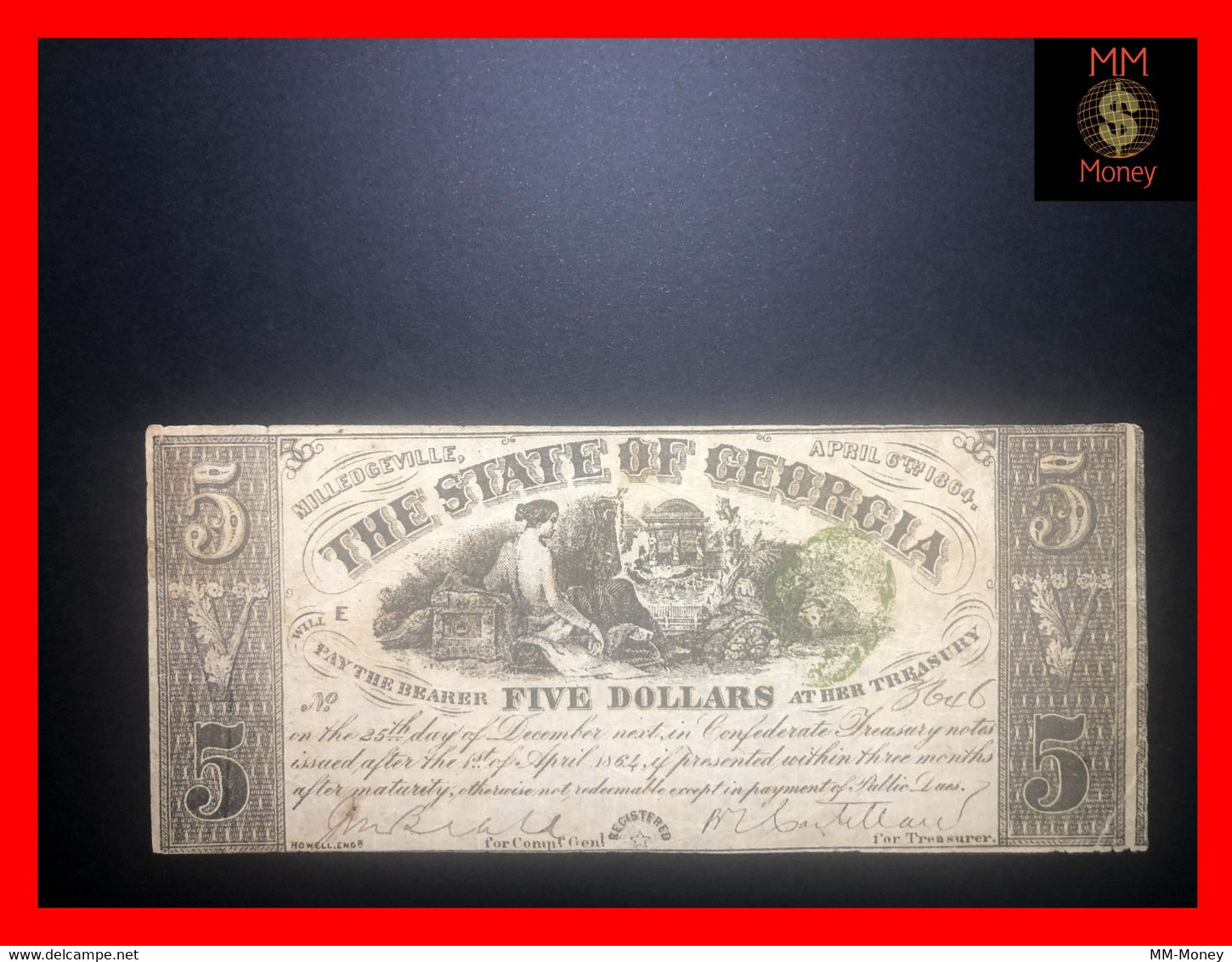 U.S.A.  USA  United States  5 $  6.4.1864    P.  S 870  "Georgia"   VF - Divisa Confederada (1861-1864)