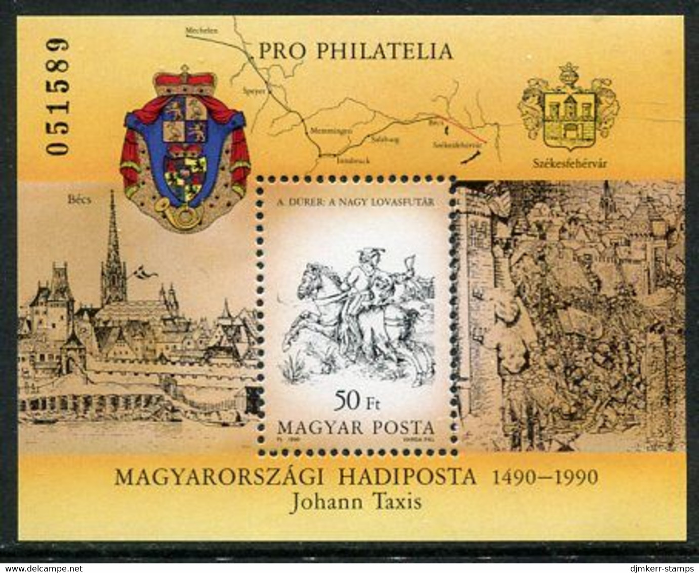 HUNGARY 1990 Quincentenary Of Postal Services Block MNH / **.  Michel Block 213 - Blocks & Sheetlets