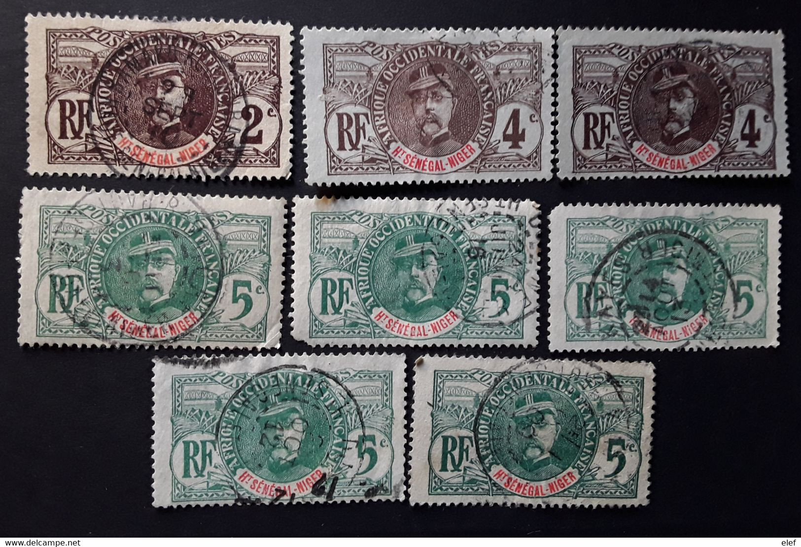 HAUT SENEGAL ET NIGER 1906, Type Faidherbe   8 Timbres Avec Nuances Yvert 2, 3 X2,4 X5, Cachets Variés BTB - Used Stamps