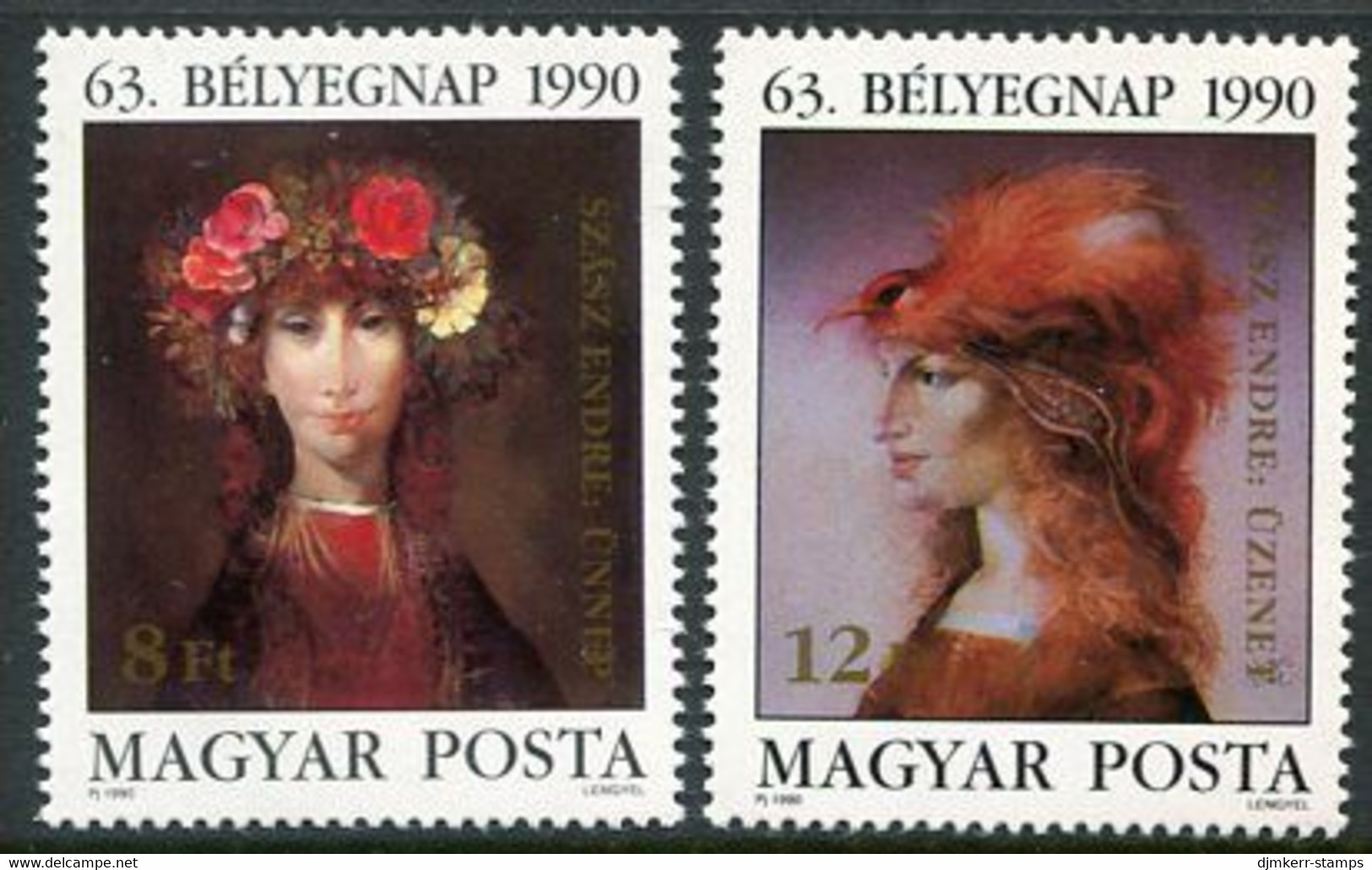 HUNGARY 1990 Stamp Day: Szasz Paintings MNH / **.  Michel 4107-08 - Unused Stamps
