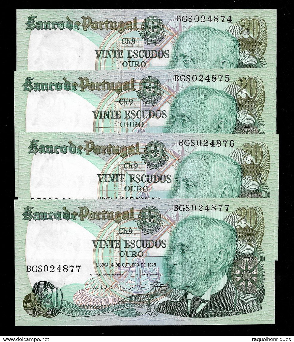 Portugal 20 Escudos 1978 4 Notes Running Numbers Pick 176b Unc (NT#07) - Portugal