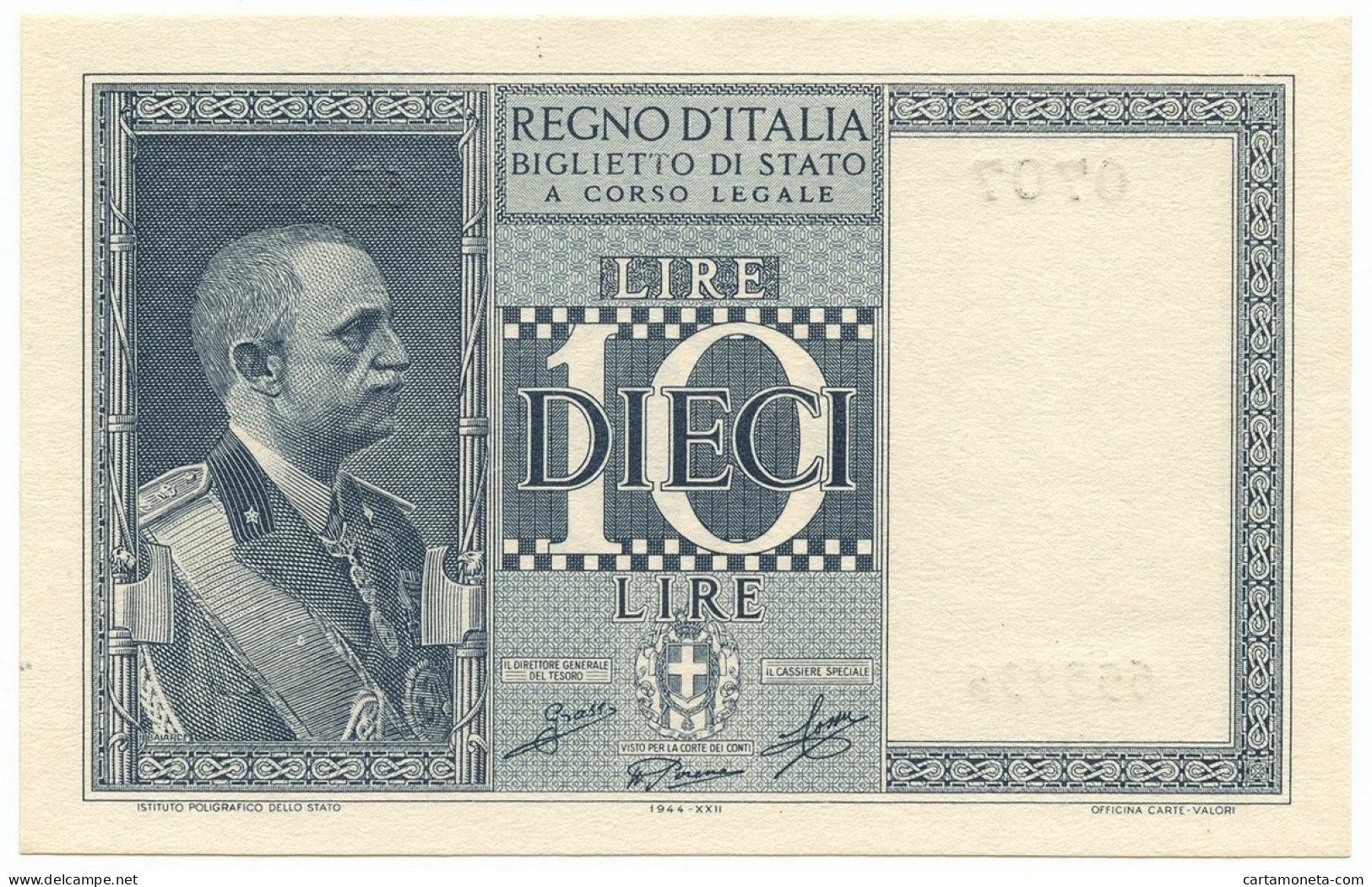 10 LIRE BIGLIETTO DI STATO VITTORIO EMANUELE III FASCIO 1944 XXII QFDS - Otros