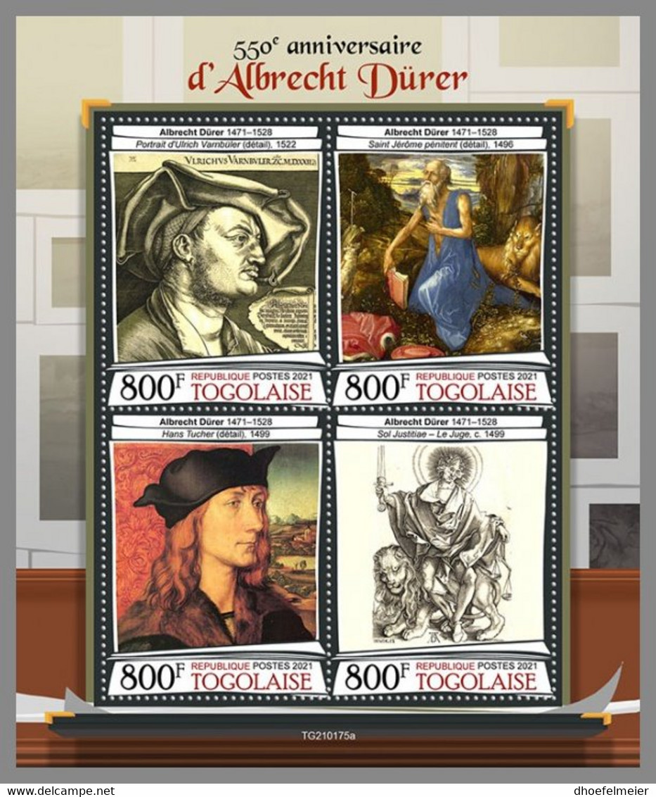 TOGO 2021 MNH Albrecht Dürer Paintings Gemälde Peintures M/S - OFFICIAL ISSUE - DHQ2120 - Other & Unclassified