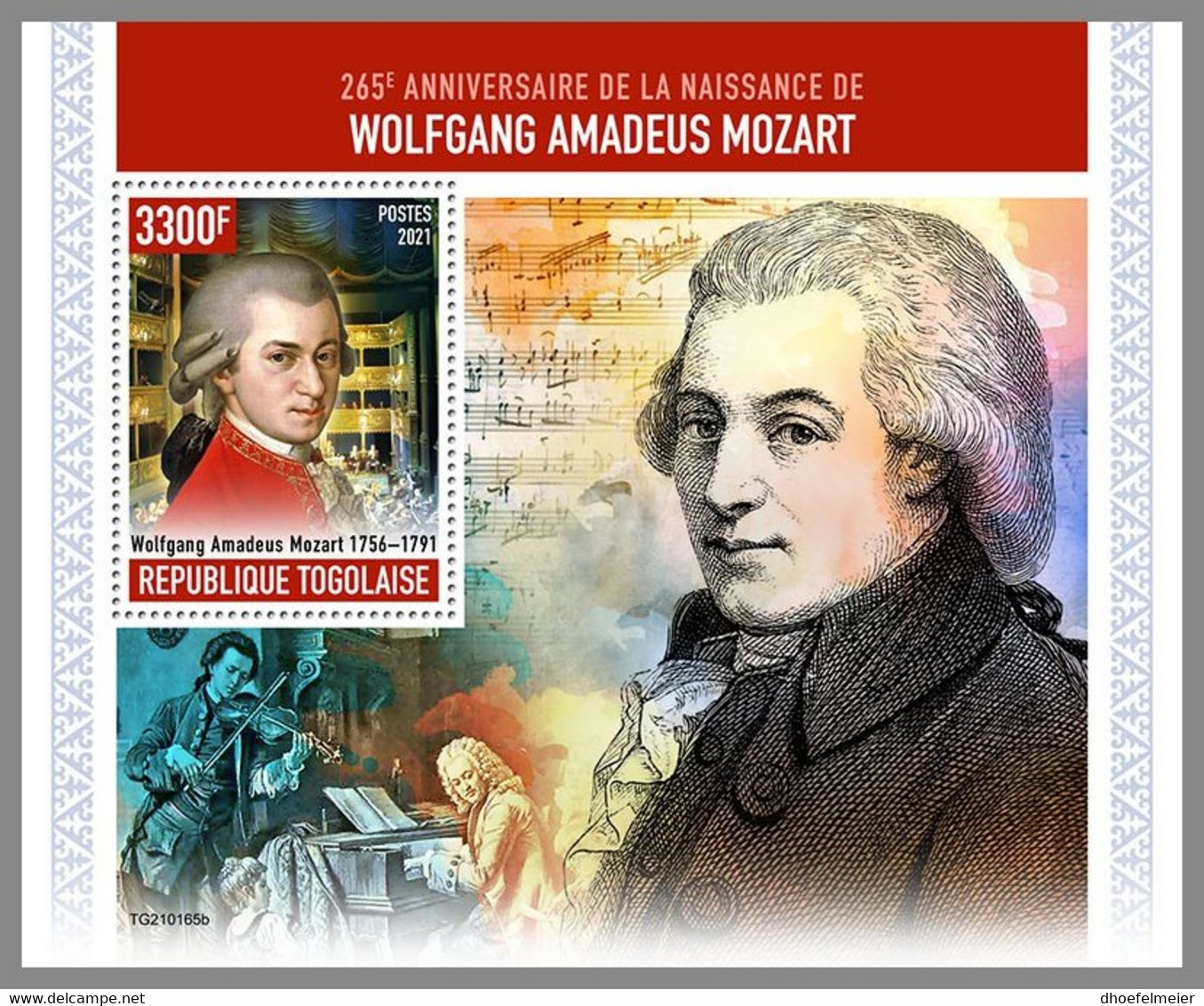 TOGO 2021 MNH Wolfgang Amadeus Mozart Composer Komponist Compositeur S/S - IMPERFORATED - DHQ2120 - Music