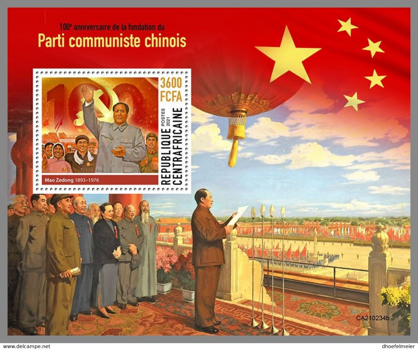 CENTRALAFRICA 2021 MNH Mao Zedong Mao Tse-Tung S/S - OFFICIAL ISSUE - DHQ2120 - Mao Tse-Tung