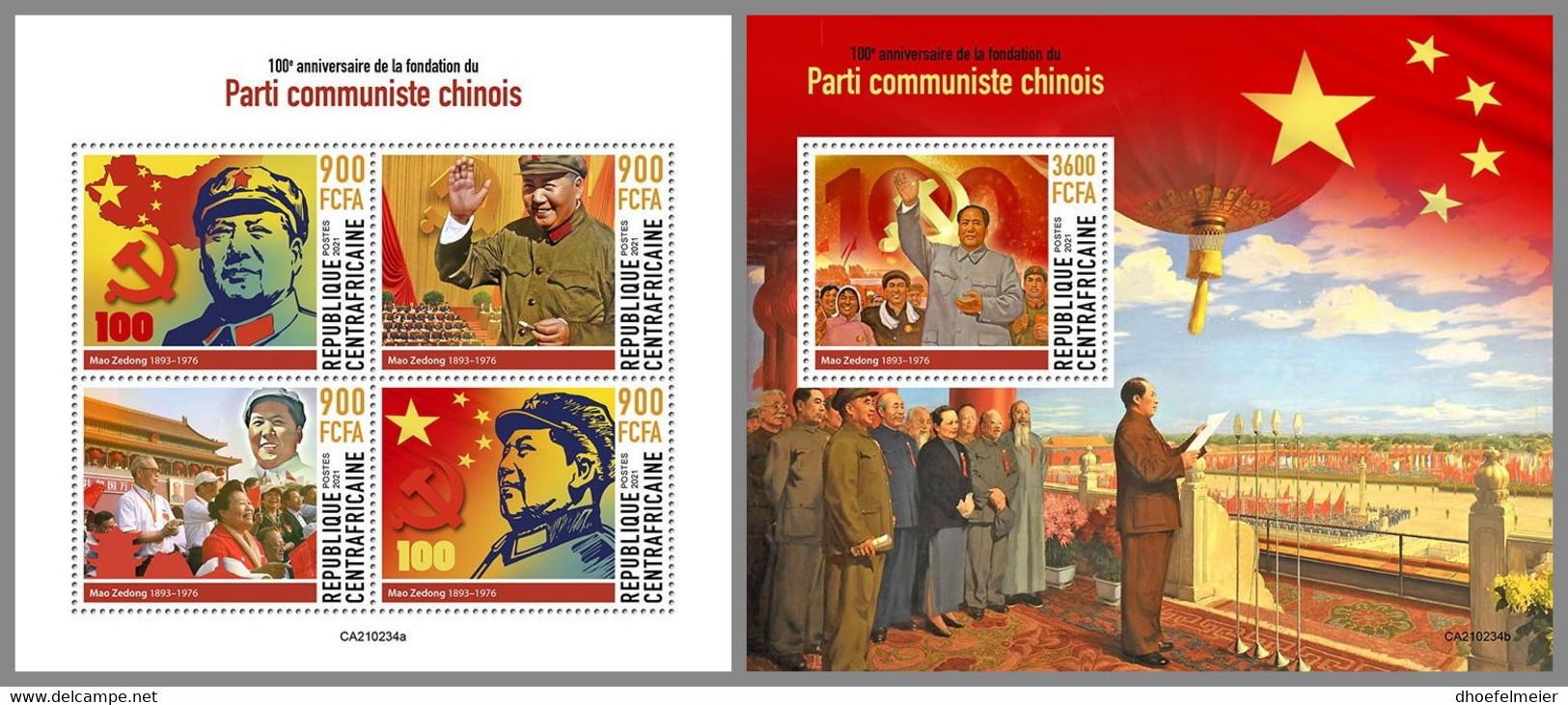 CENTRALAFRICA 2021 MNH Mao Zedong Mao Tse-Tung M/S+S/S - OFFICIAL ISSUE - DHQ2120 - Mao Tse-Tung