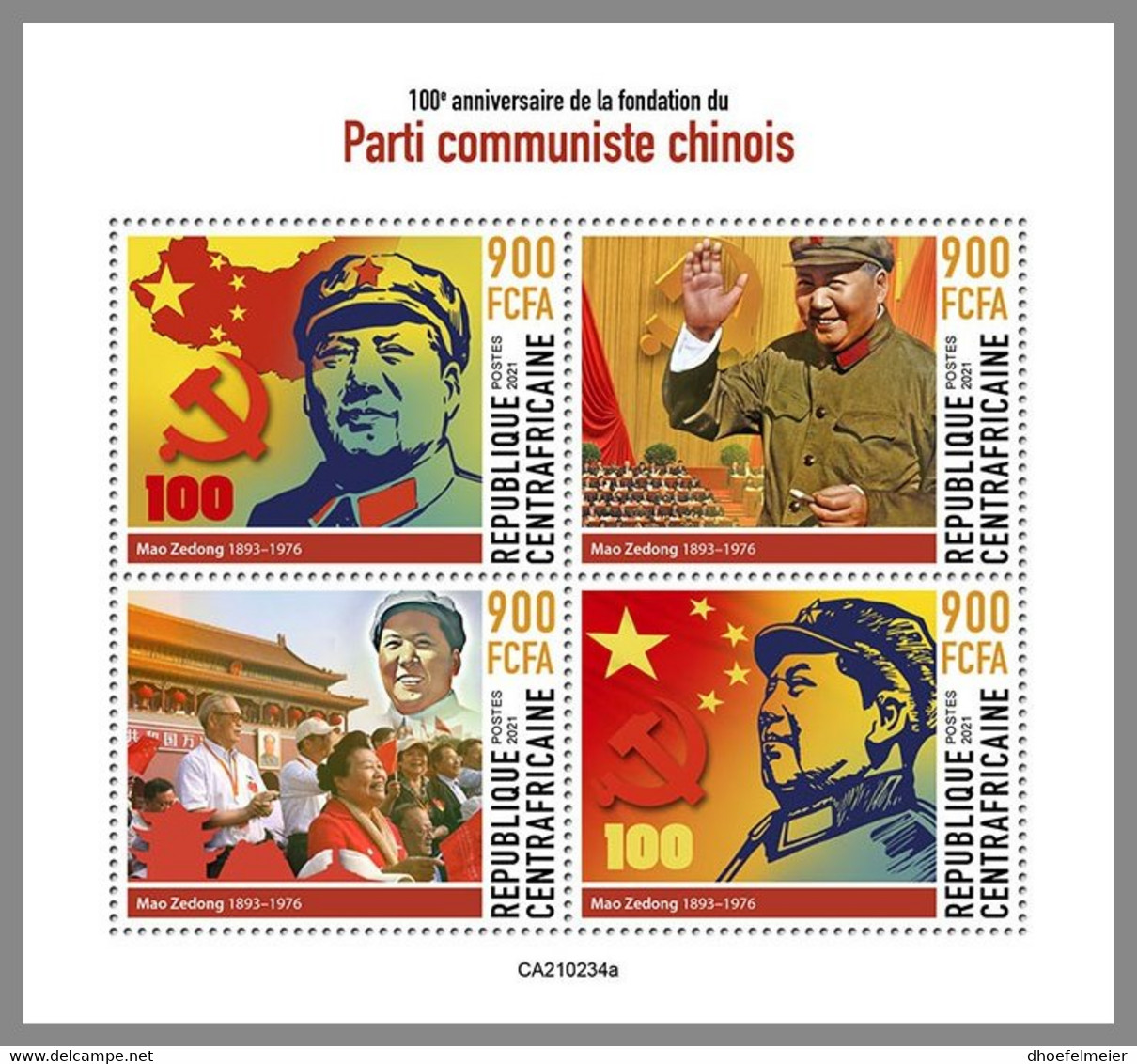 CENTRALAFRICA 2021 MNH Mao Zedong Mao Tse-Tung M/S - IMPERFORATED - DHQ2120 - Mao Tse-Tung