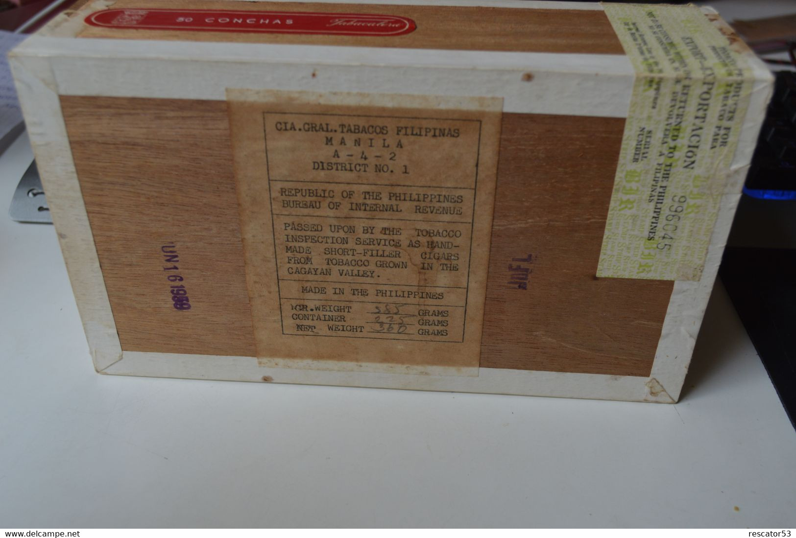 Rare Boite En Bois à Cigares Marque Tabacalera Made In Philippines  Format 22 X 13 X 7 Cm - Altri & Non Classificati