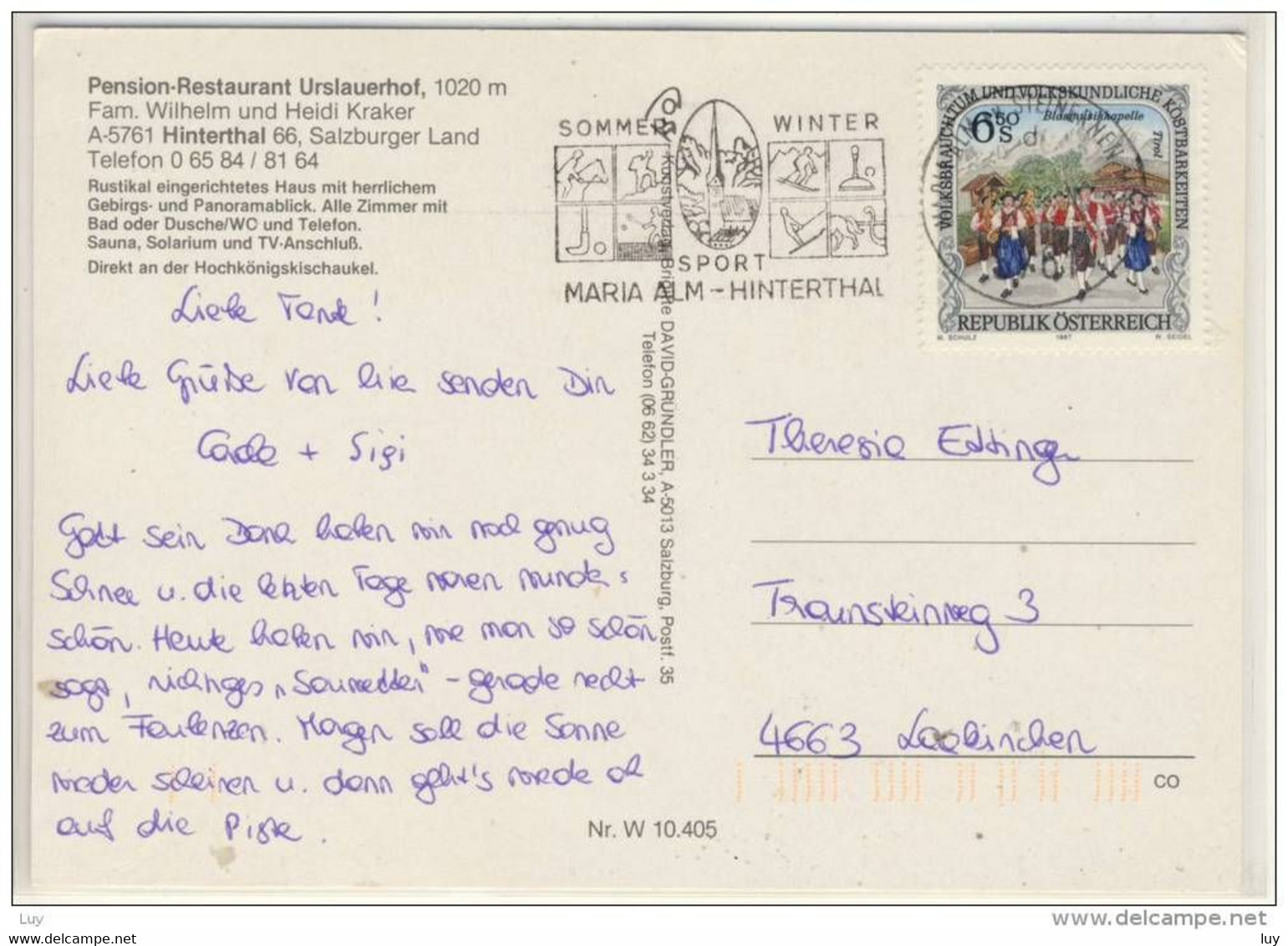 HINTERTHAL (Maria Alm) Im Salzburger Land - Pension-Restaurant URSLAUERHOF, Used 1998, Sondermarke, Nice Stamp - Maria Alm