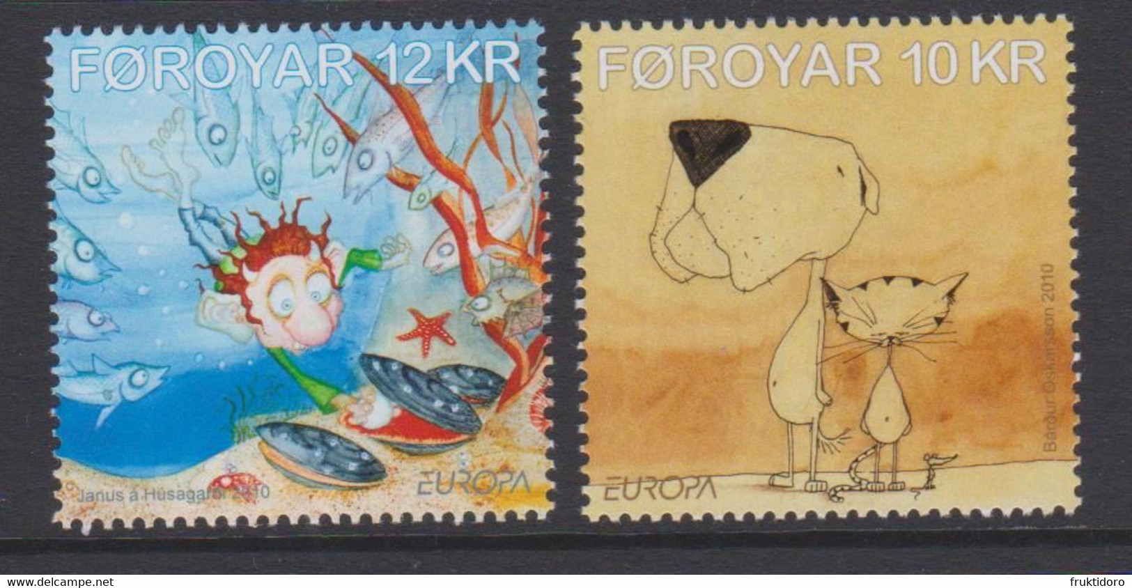 Faroe Islands Mi 698-699 Europa - Children Books - Dog - Cat - Fish - 2010 ** - Faroe Islands