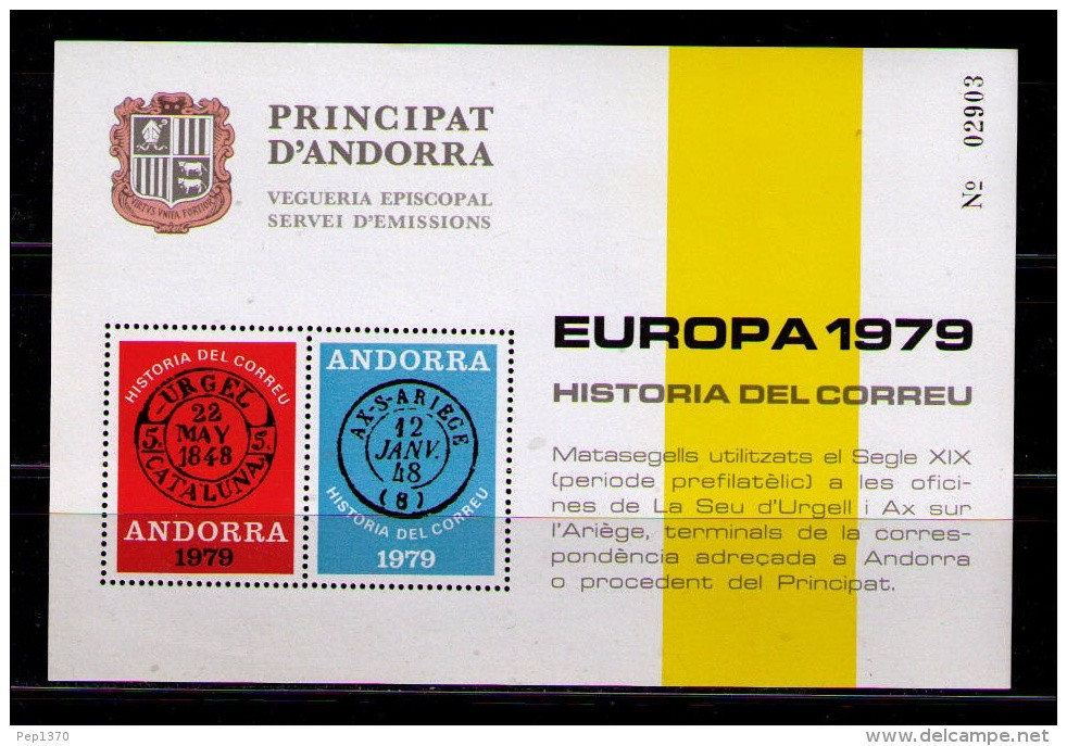 ANDORRA 1979 - HOJA RECUERDO HISTORIA DEL CORREO - Viguerie Episcopale