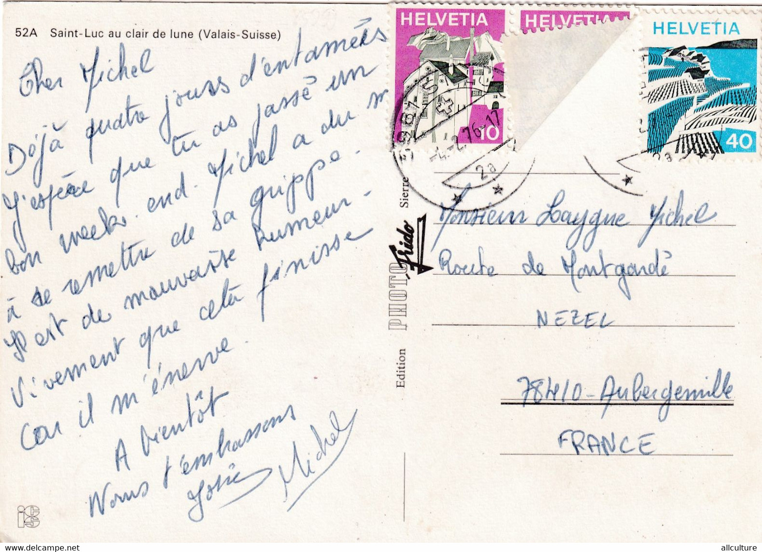 A5268- Saint-Luc Au Clair De Lune, Valais Suisse 1976, Switzerland Helvetia Stamp Postcard - Saint-Luc