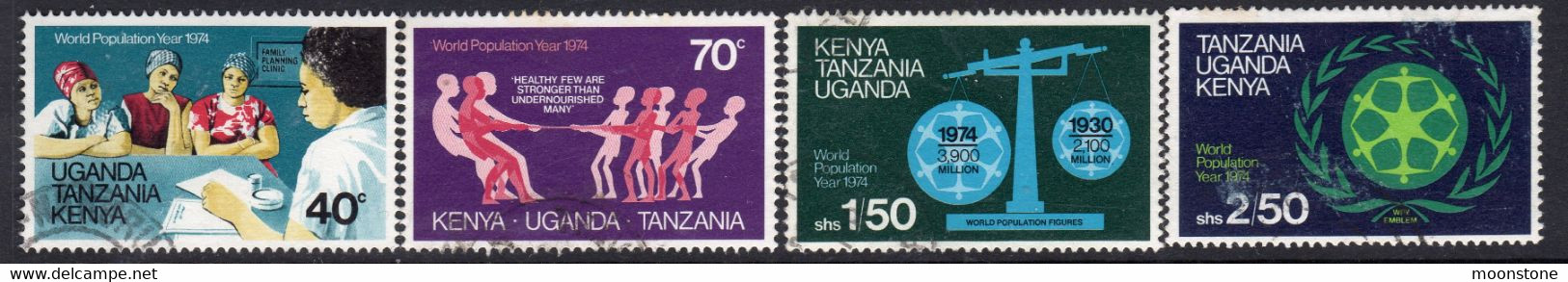 Kenya, Uganda & Tanzania 1974 World Polulation Year Set Of 4, Used, SG 363/6 (BA2) - Kenya, Uganda & Tanzania