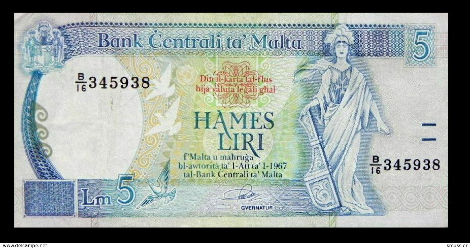 # # # Banknote Malta 5 Liri 1967 # # # - Malte