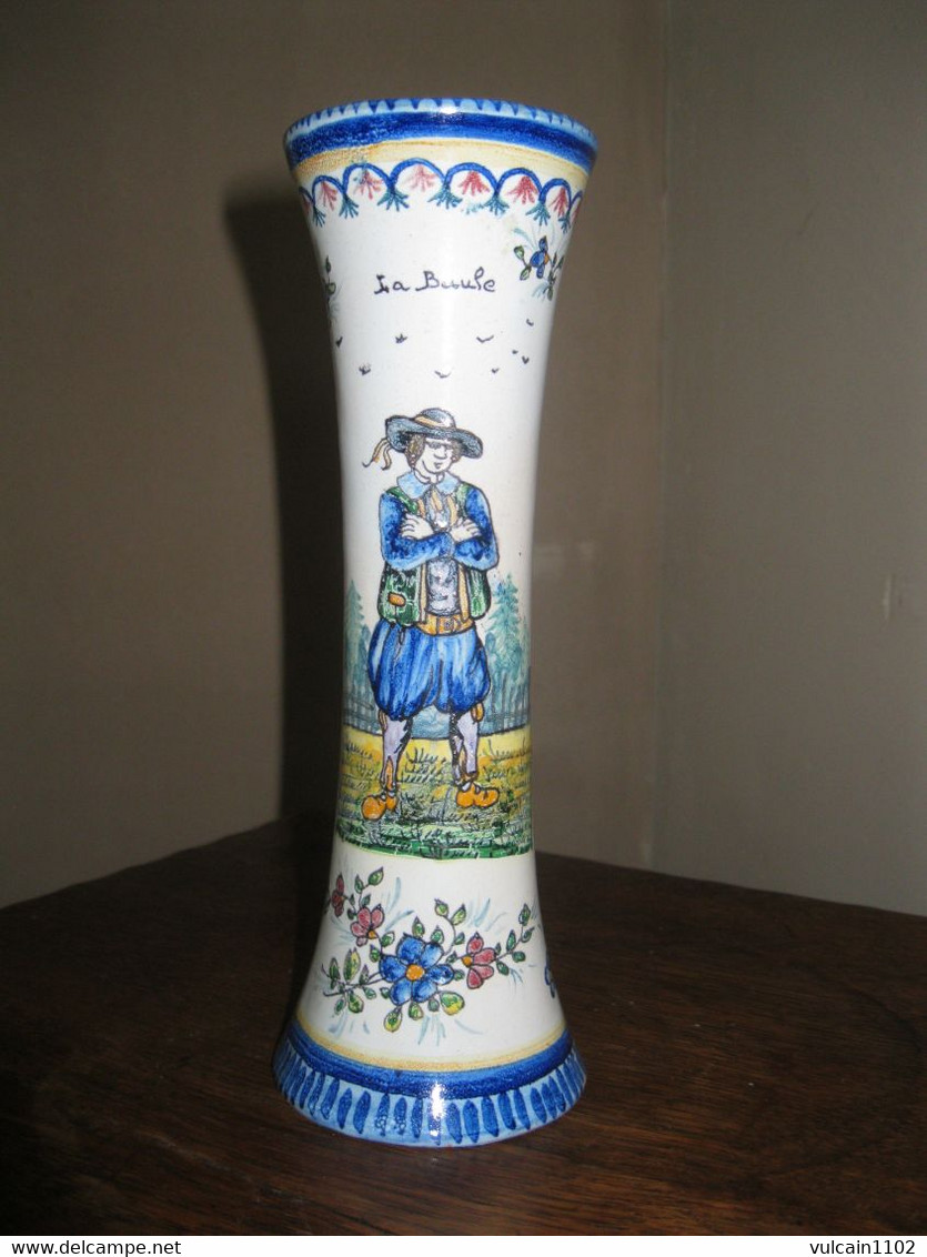 ANCIEN VASE DIABOLO EN FAIENCE DE MALICORNE DE GUSTAVE LEROY-DUBOIS LA BAULE - Malicorne (FRA)