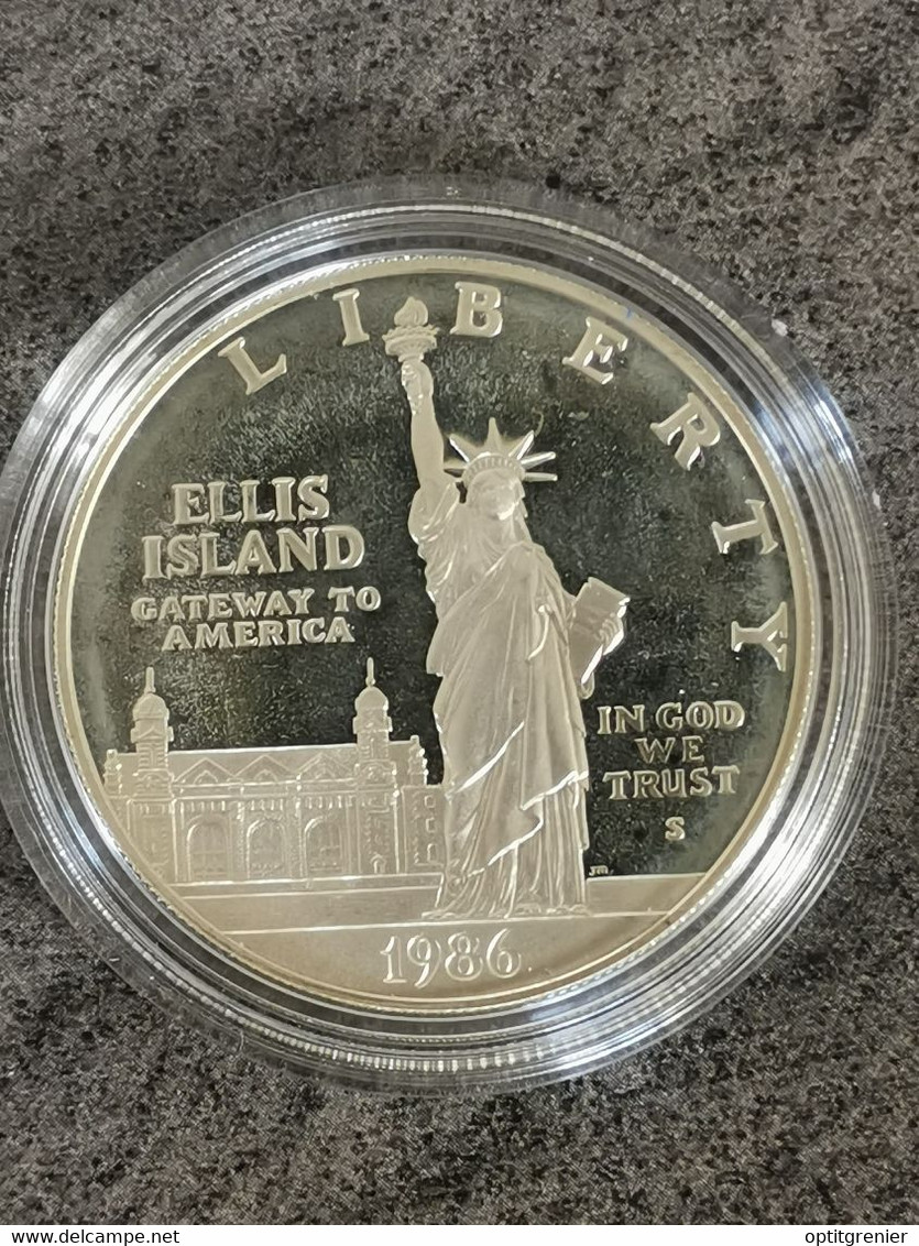 1 DOLLAR ARGENT LIBERTY ELLIS ISLAND 1986 S PROOF / SOUS CAPSULE UNC / ETATS UNIS USA UNITED STATES OF AMERICA SILVER - Verzamelingen