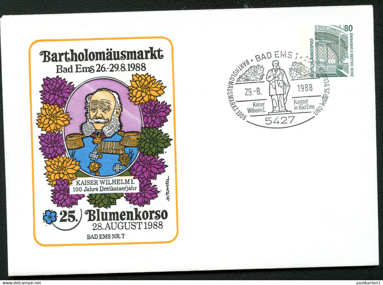 Bund PU288 D2/001 KAISER WILHELM I. Bartholomäusmarkt Bad Ems Sost. 1988 - Enveloppes Privées - Oblitérées