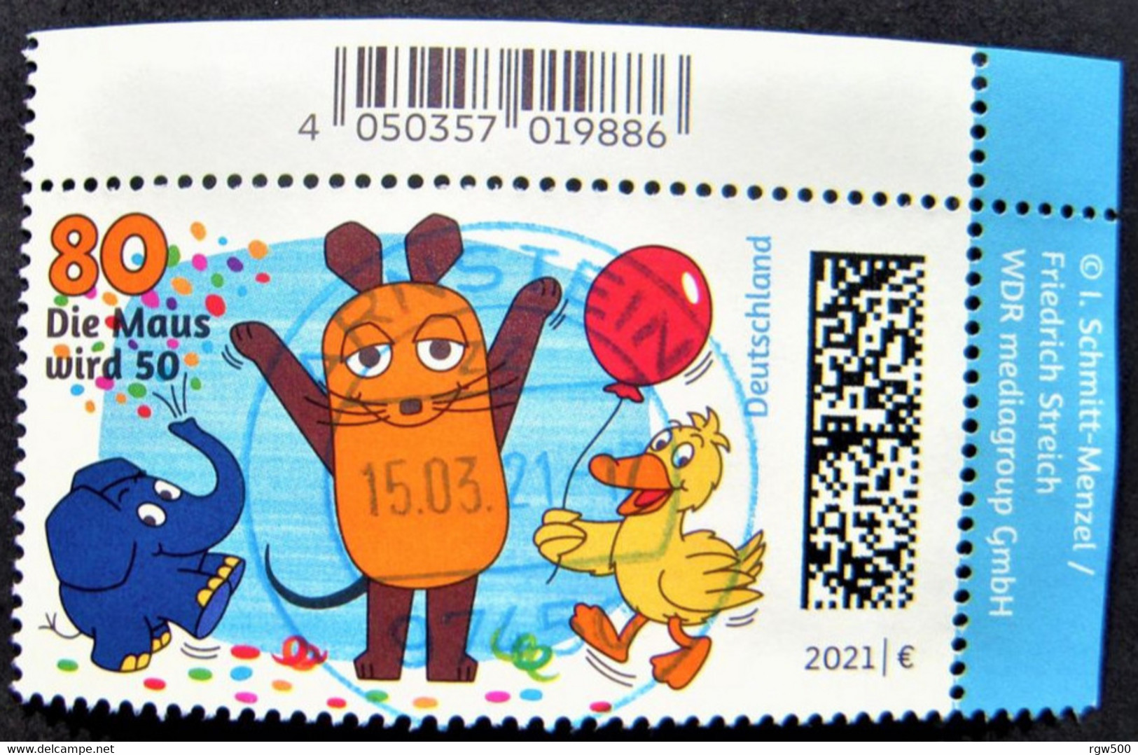 Bund/BRD März 2021,  Sondermarke "50 Jahre Fernseh-Sendung Mit Der Maus" MiNr 3596, Eckrand, Gestempelt - Used Stamps