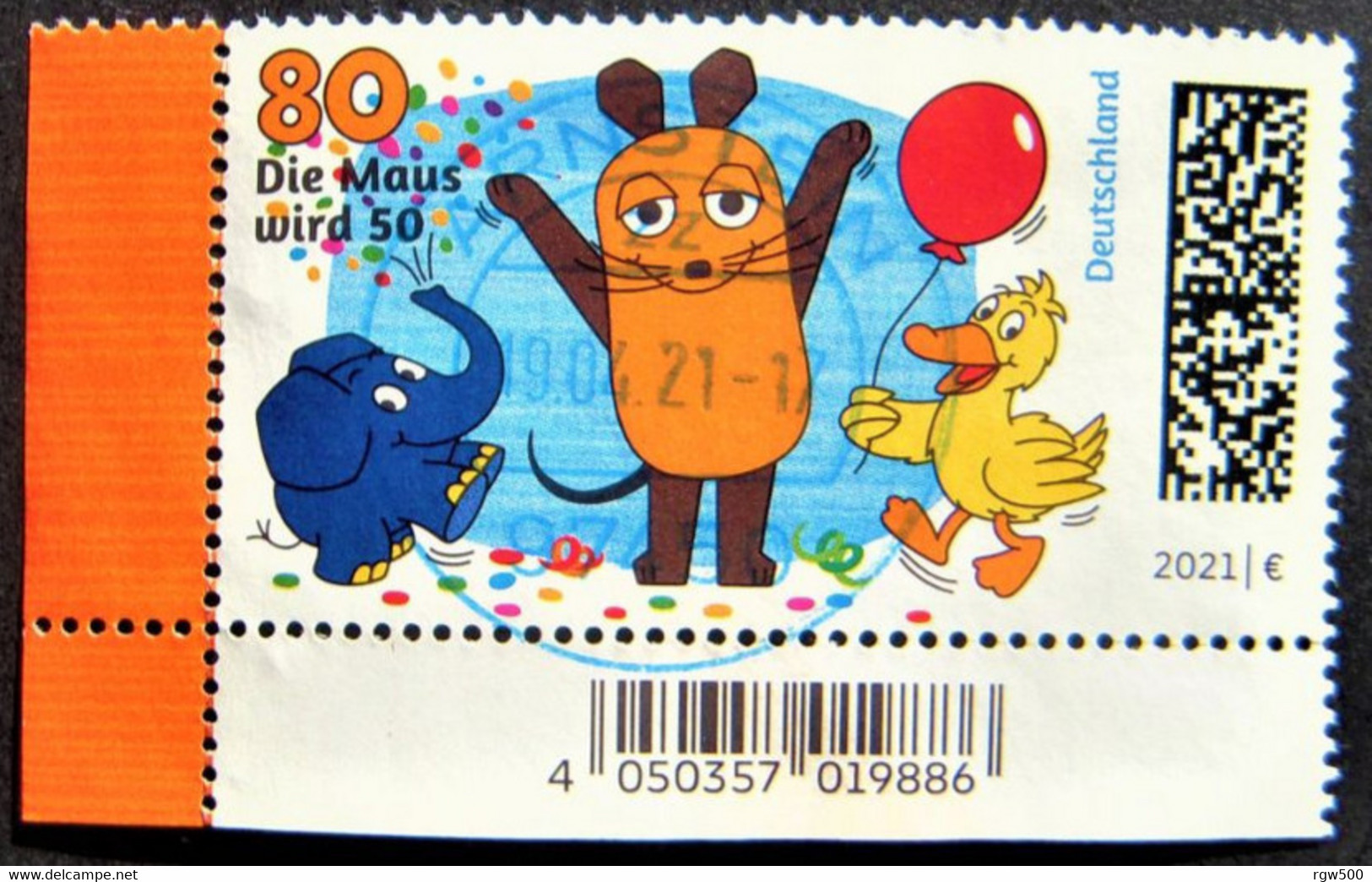 Bund/BRD März 2021,  Sondermarke "50 Jahre Fernseh-Sendung Mit Der Maus" MiNr 3596, Eckrand, Gestempelt - Gebruikt