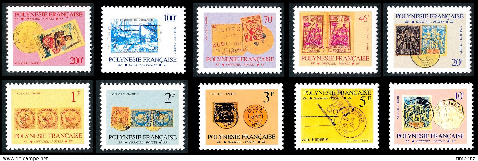 POLYNESIE 1993 - Yv. Service 16 à 25 **   Cote= 13,50 EUR - Timbres Et Cachets Sur Timbre (10 Val.)  ..Réf.POL25345 - Dienstzegels