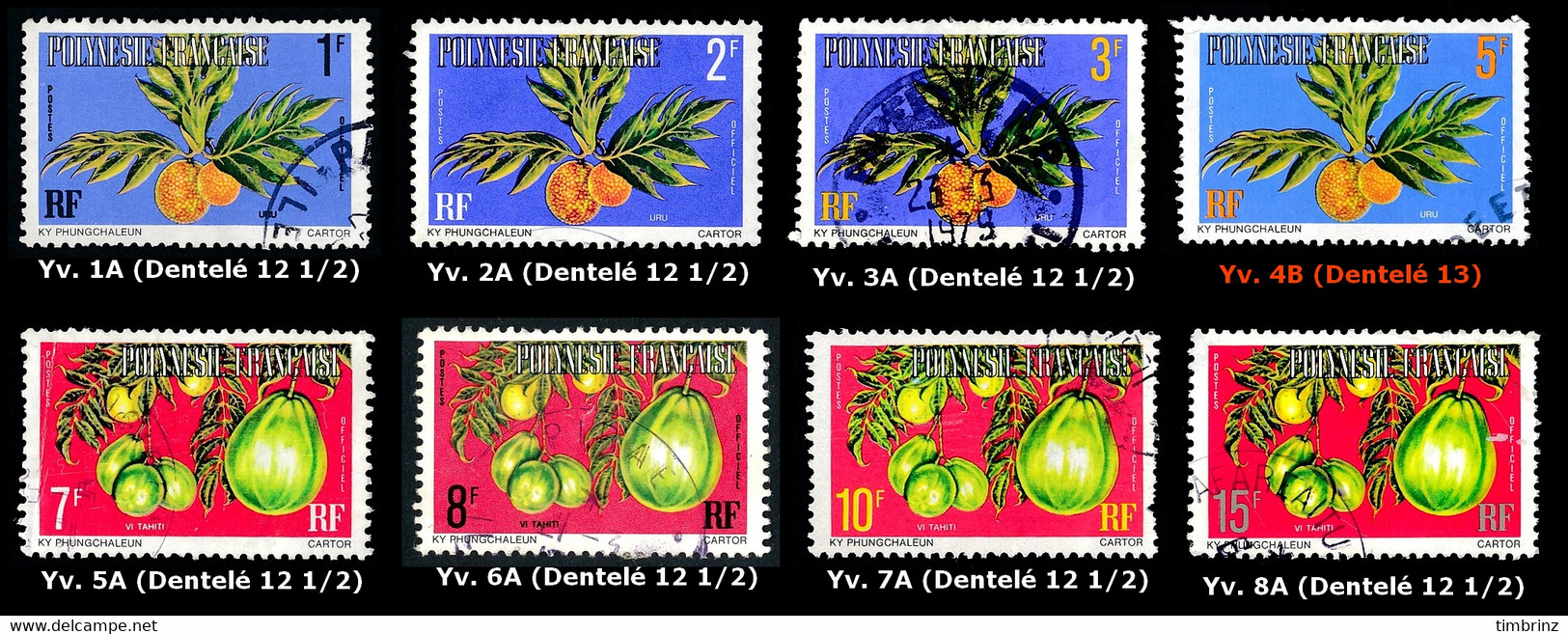 POLYNESIE 1977 - Yv. Service 1 à 15 A Ou B Ou C Sauf 9 Obl.   Cote= 67,65 EUR - Fruits (14 Val.)  ..Réf.POL25333 - Dienstmarken