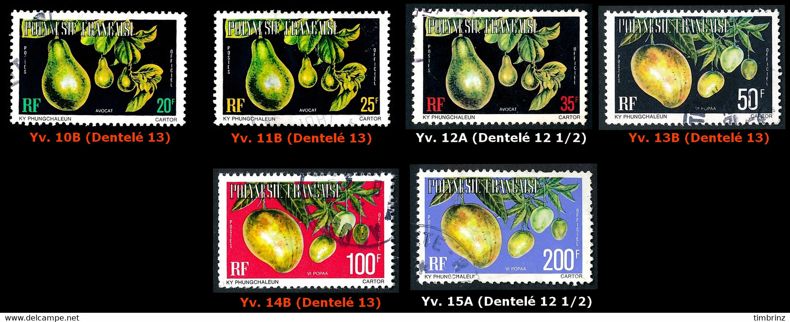 POLYNESIE 1977 - Yv. Service 1 à 15 A Ou B Ou C Sauf 9 Obl.   Cote= 67,65 EUR - Fruits (14 Val.)  ..Réf.POL25333 - Oficiales