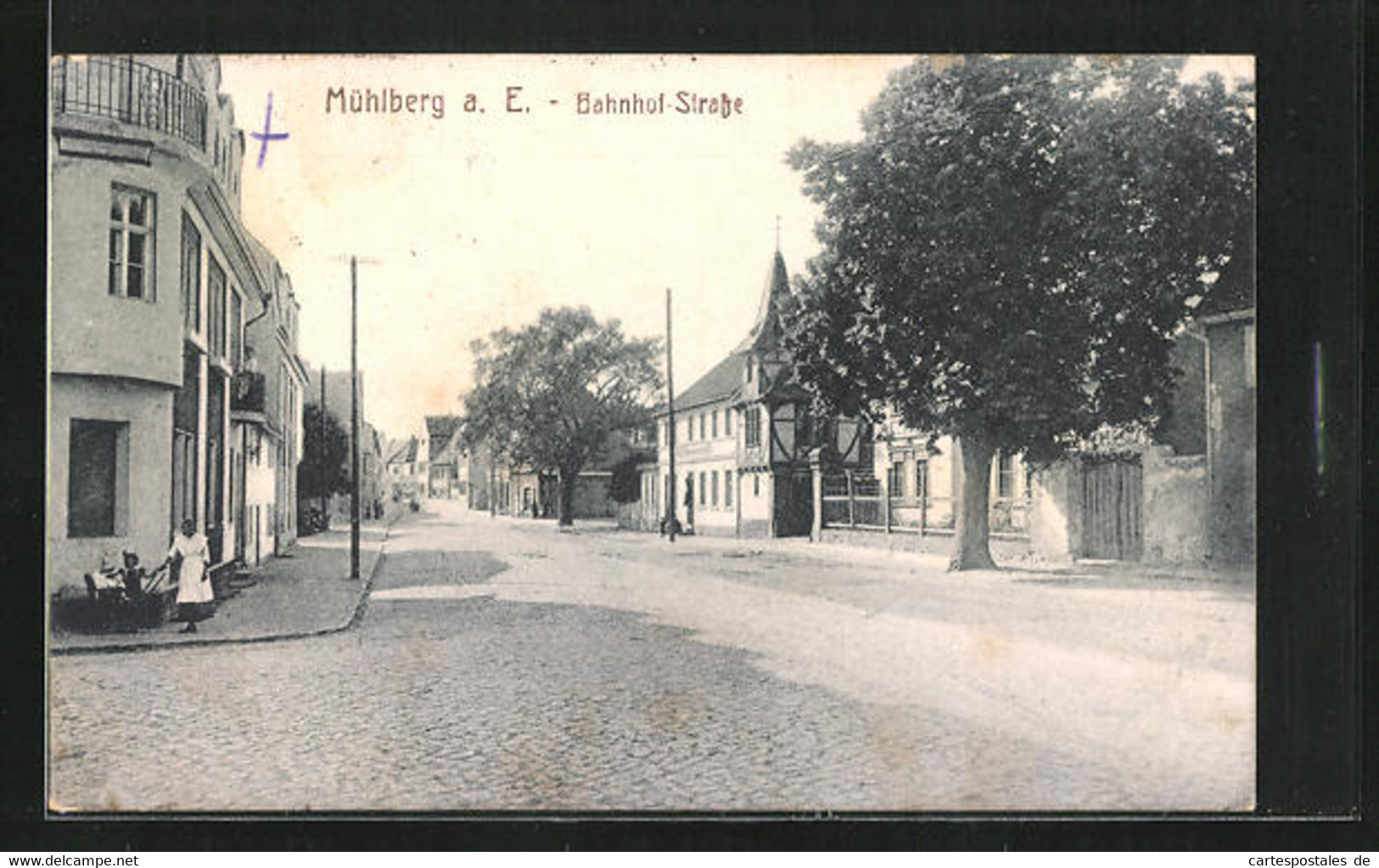 AK Mühlberg A. E., Blick In Die Bahnhofstrasse - Muehlberg