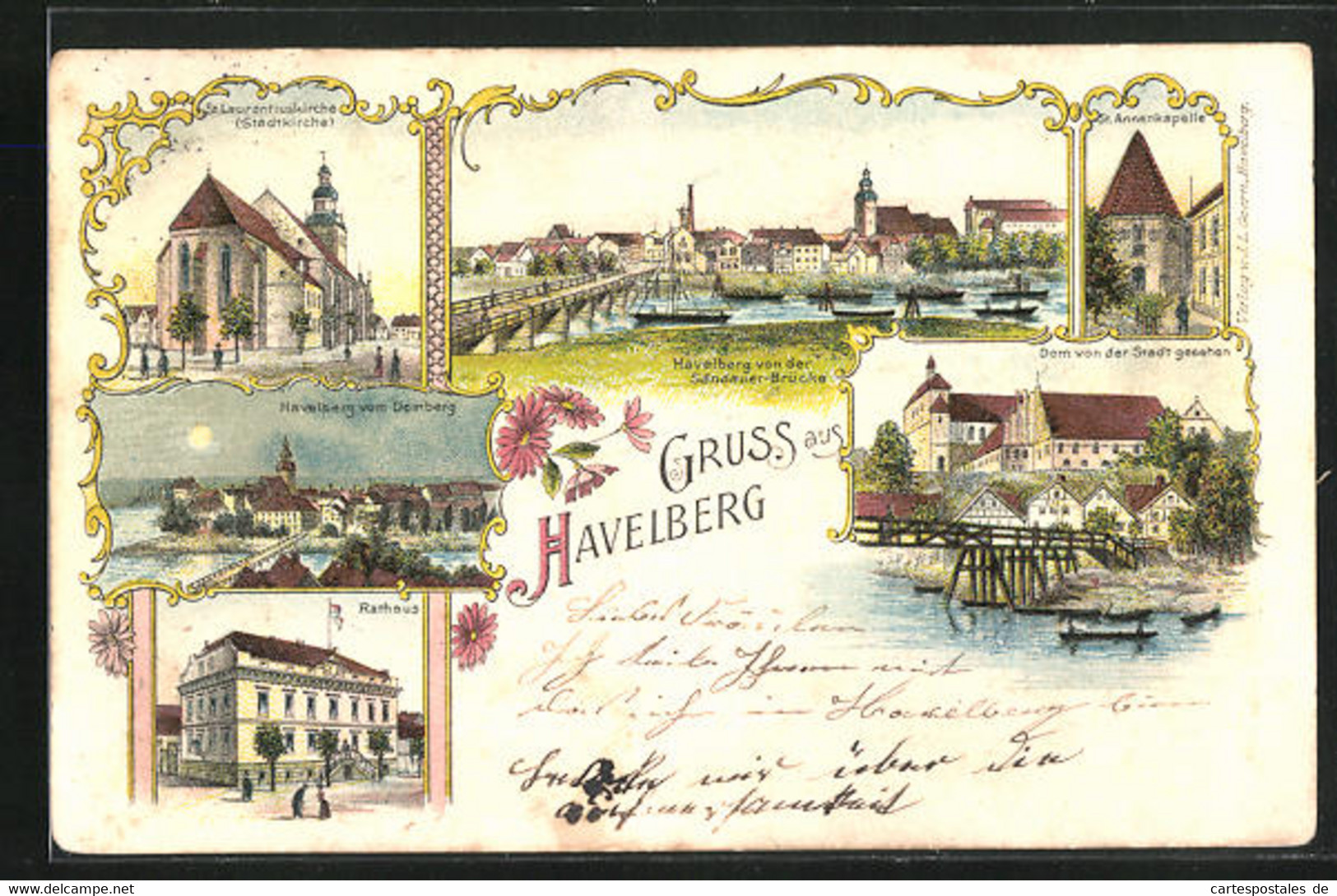 Lithographie Havelberg, St. Laurentiuskirche, Rathaus, St. Annakapelle - Havelberg