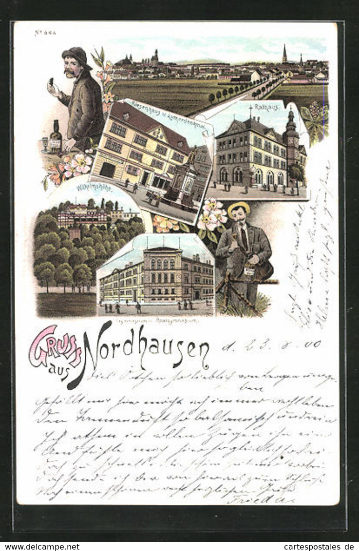 Lithographie Nordhausen, Riesenhaus U. Lutherdenkmal, Wilhelmshöhe - Nordhausen