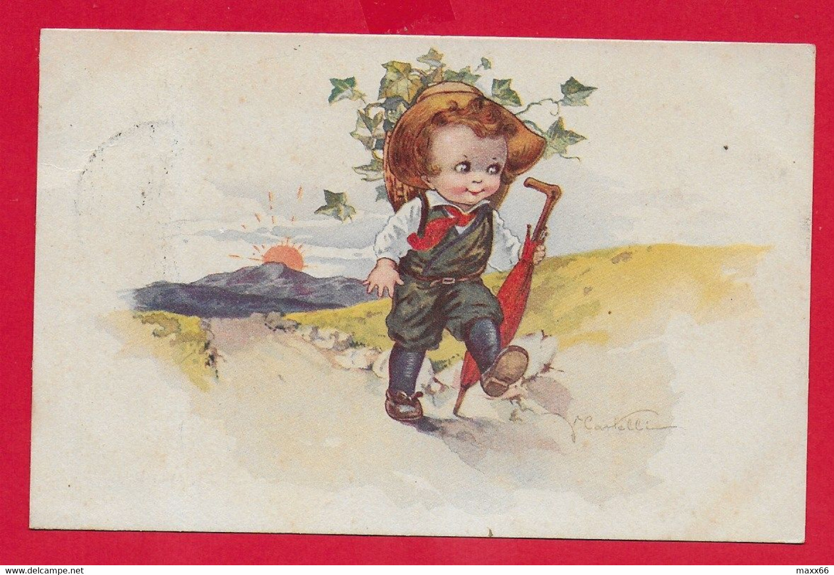 CARTOLINA VG ITALIA - Bambino In Cammino Con Ombrello - ILLUSTRATA CASTELLI - 9 X 14 - 1920 TREVISO - Castelli