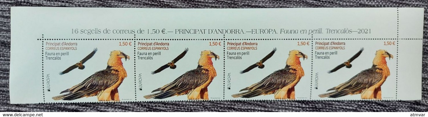 ANDORRA ANDORRE (2021) - EUROPA Fauna En Perill Trencalos, Quebrantahuesos, Gypaetus Barbatus, Bearded Vulture, Gypaète - Ongebruikt