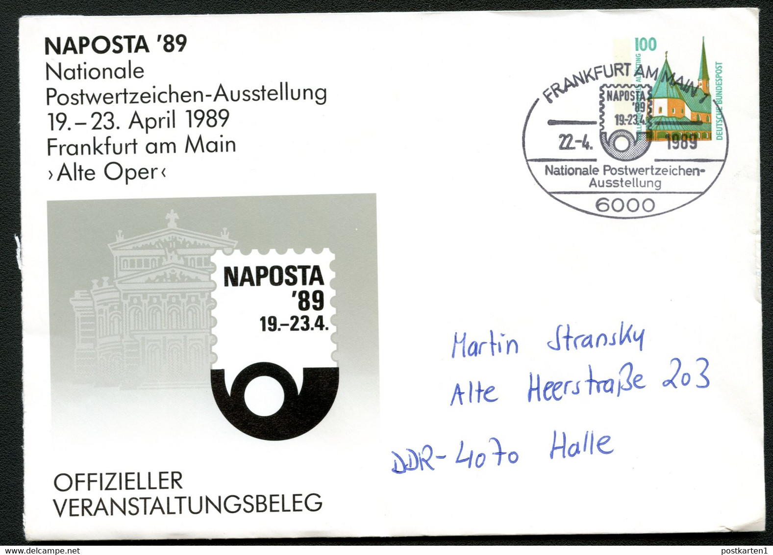 Bund PU290 D2/012 NAPOSTA Sost. Frankfurt 1989 - Enveloppes Privées - Oblitérées