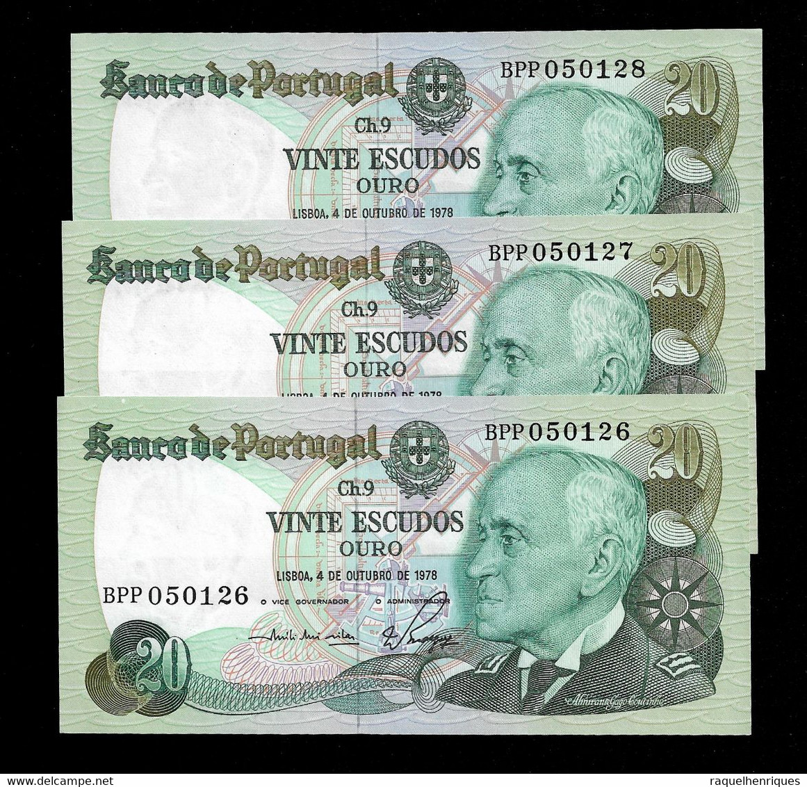 Portugal 20 Escudos 1978 3 Notes Running Numbers Pick 176b Unc (NT#07) - Portugal