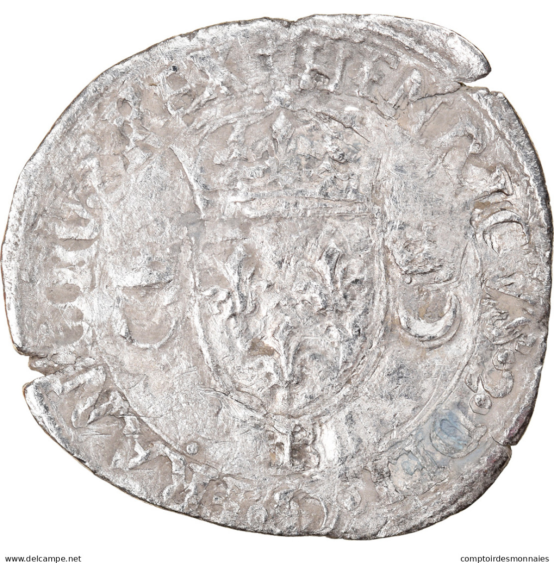 Monnaie, France, Henri II, Douzain Aux Croissants, 1549, Rouen, TB, Billon - 1547-1559 Enrico II