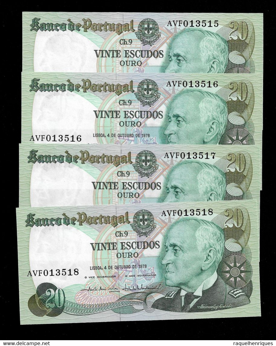 Portugal 20 Escudos 1978 4 Notes Running Numbers Pick 176b Unc (NT#07) - Portugal