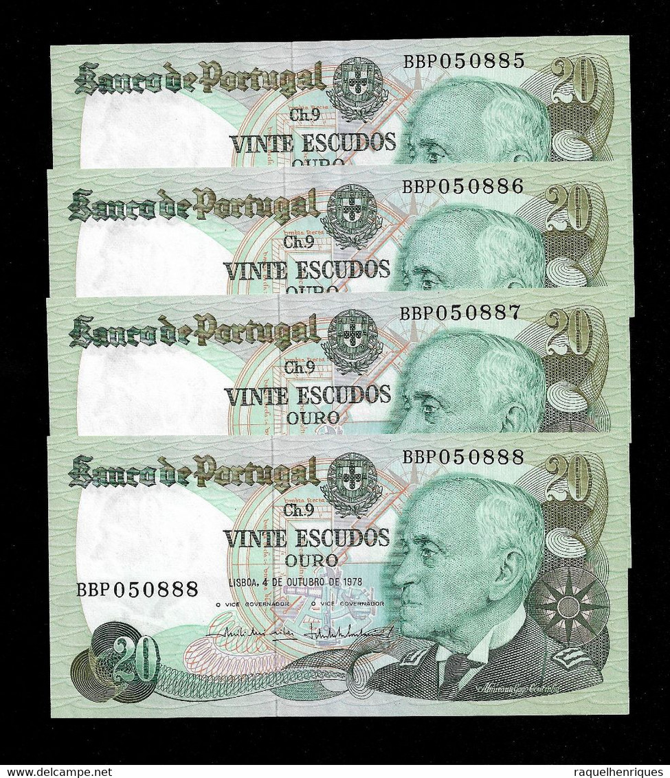 Portugal 20 Escudos 1978 4 Notes Running Numbers Pick 176b Unc (NT#07) - Portugal