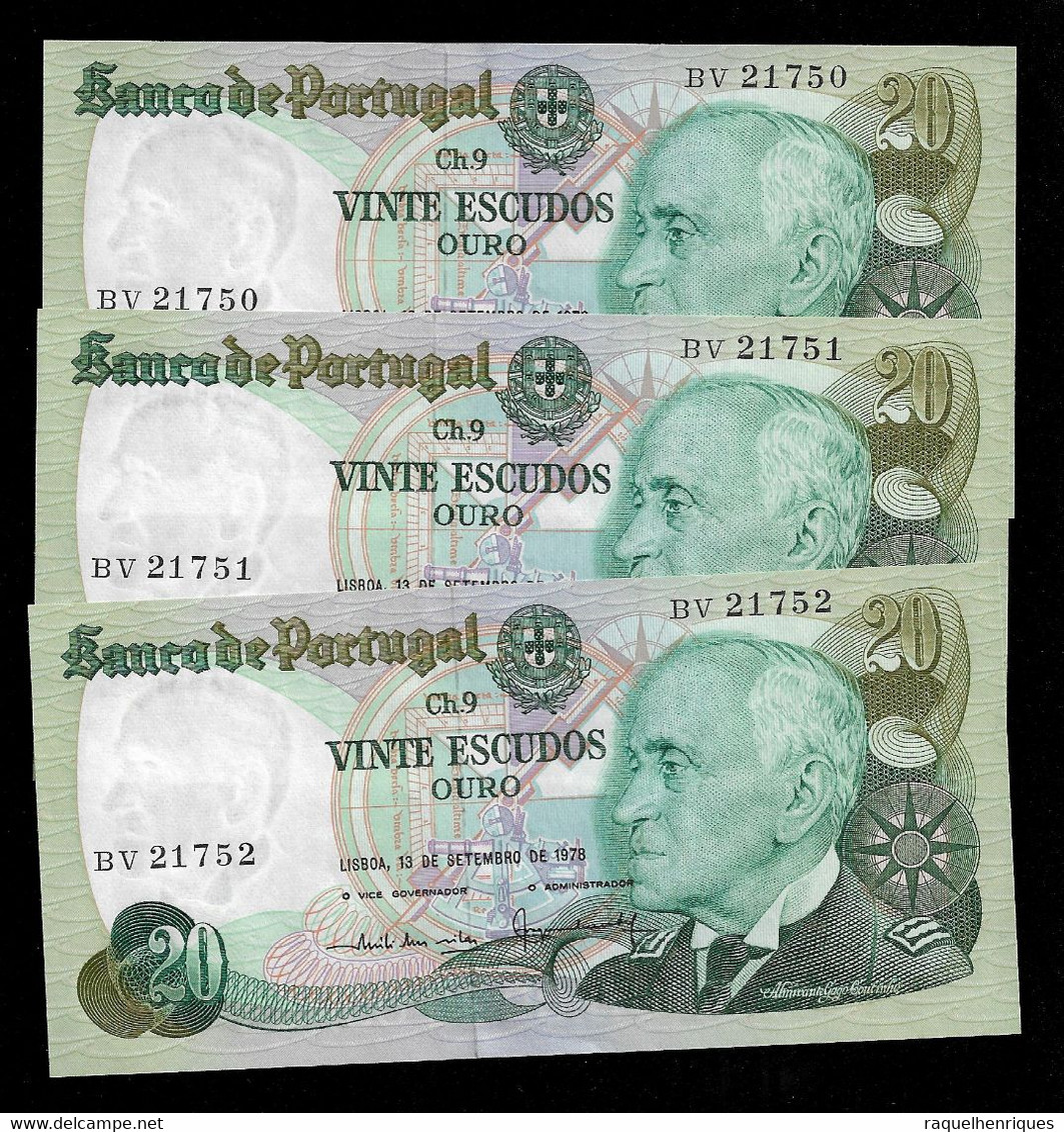 Portugal 20 Escudos 1978 - 3 NOTES RUNNING NUMBERS - Pick 176a Unc (NT#07) - Portugal