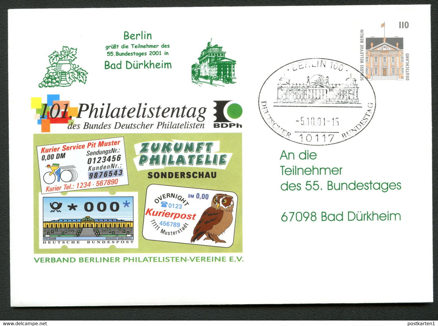 Bund PU291 B2/008-II PHILATELISTENTAG Berlin Sost. 2001 - Enveloppes Privées - Oblitérées