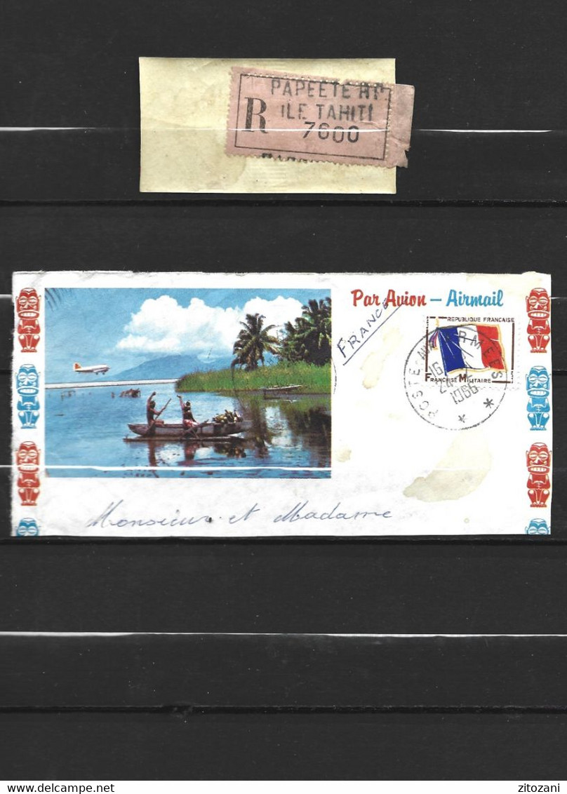 1592 Fragment Enveloppe Poste Aux Armées 1966 Franchise Militaire YT 13 Et Recommandé Tahiti Papeete 7600 - Tahiti