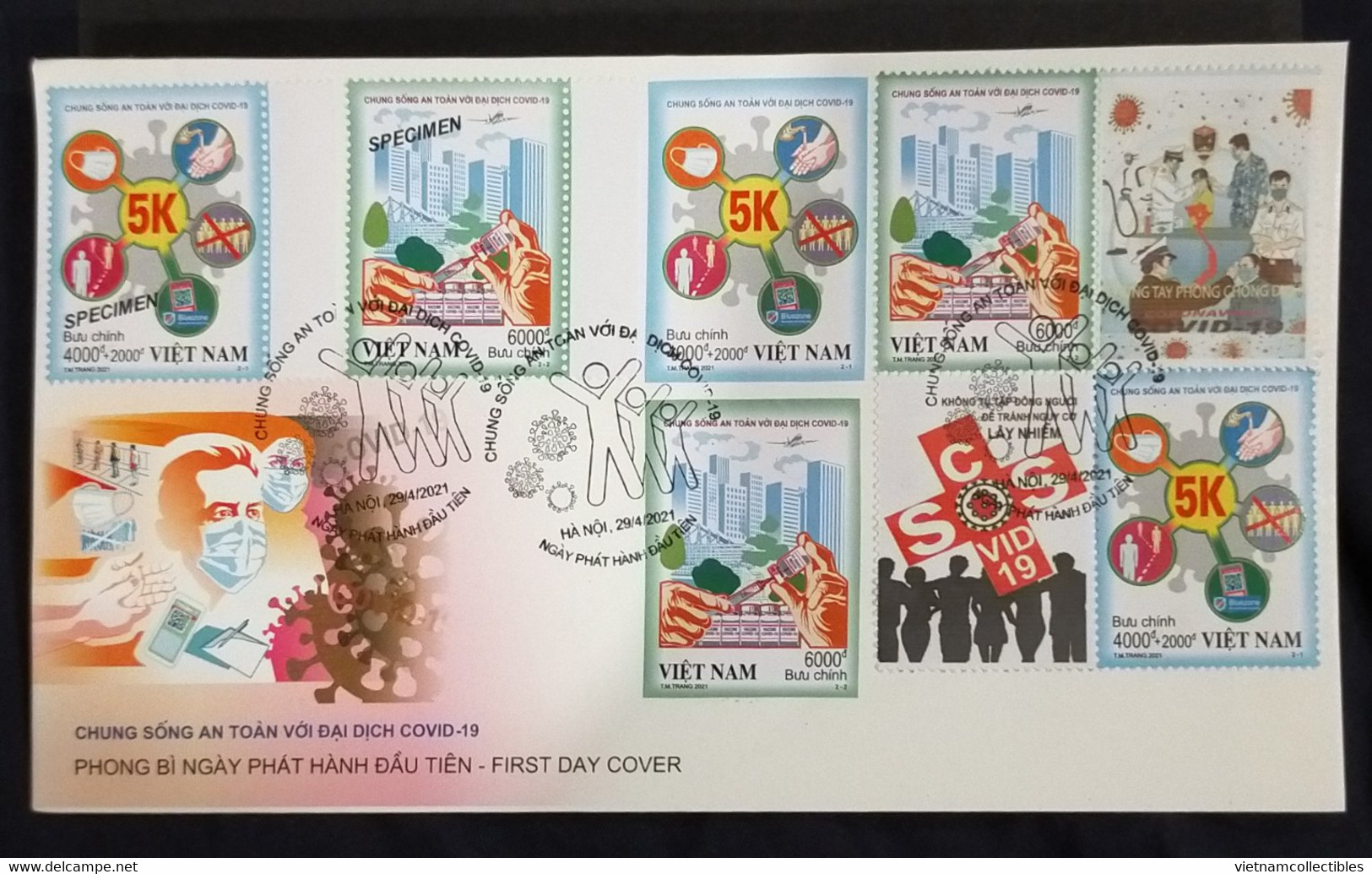 FDC Vietnam Viet Nam With Perf, Imperf & Specimen Stamps + Vignette 2021 : LIVING SAFELY WITH COVID-19 PANDEMIC - Vietnam