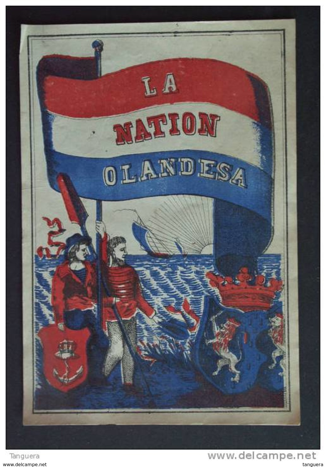 Etiquette De Boîte à Cigares Sigarenkist Etiket Sigaren Kist "La Nation Olandesa" Vlag Boot Drapeau Bateau 13 X 19 Cm - Etichette