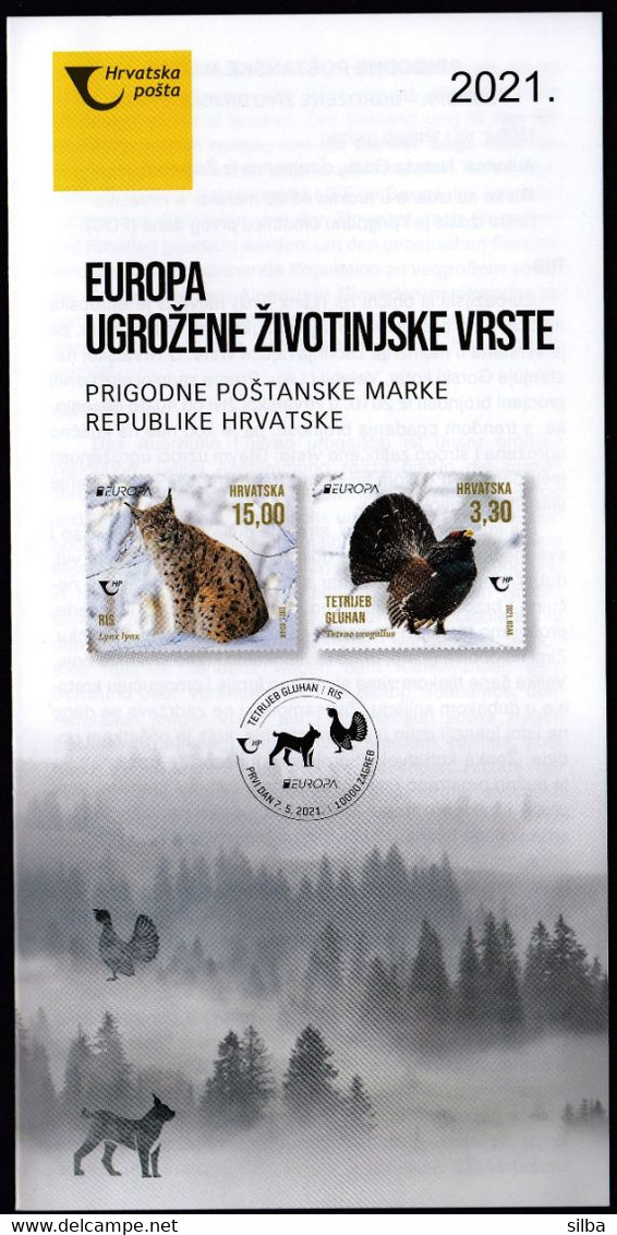 Croatia 2021 / Europa - Endangered Species, Eurasian Lynx, Western Capercaillie / Prospectus, Leaflet, Brochure - Croatia