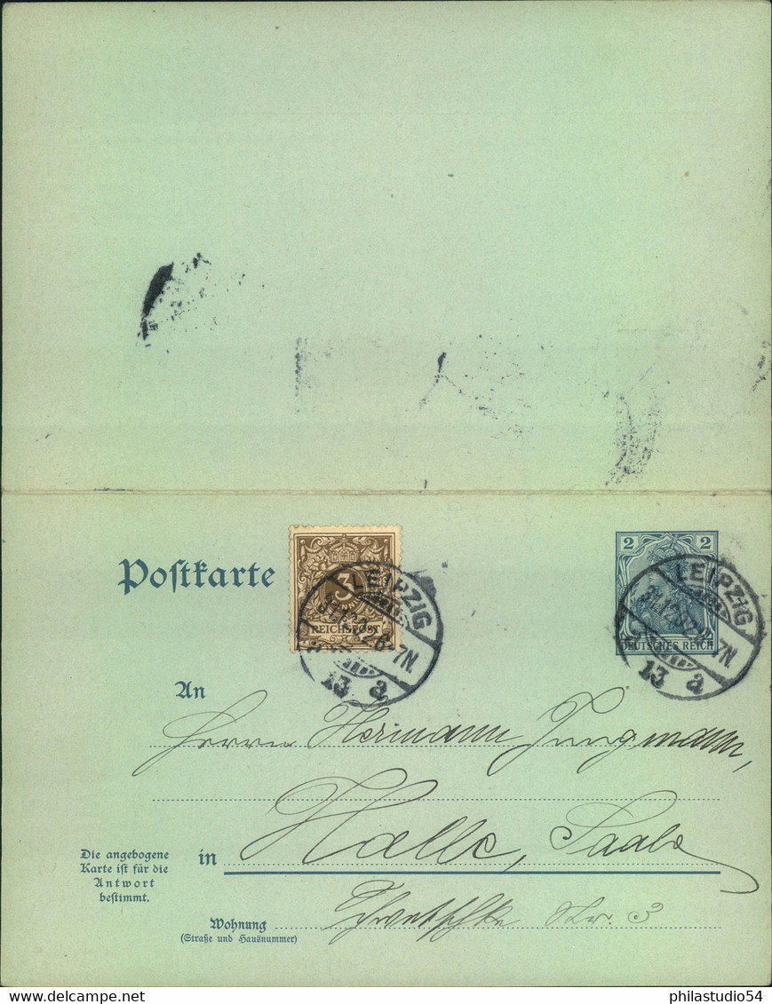 1902, 31.12., 3 Pfg. Krone/Adler Aus 2 Pfg. Germania Doppelkarte Blanko Gestempelt Vom Letzten Tag - Sonstige & Ohne Zuordnung