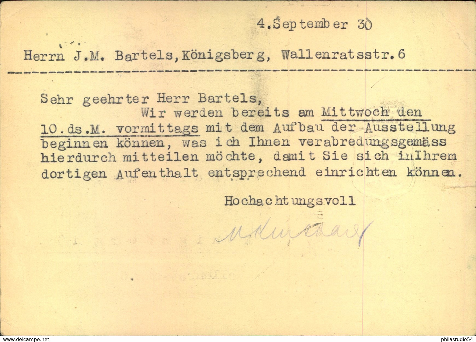 1930, Privatganzsachenkarte Zur IPOSTA, Bedarfsgebraucht Ab BERLIN NW / Nach Königsberg - Altri & Non Classificati