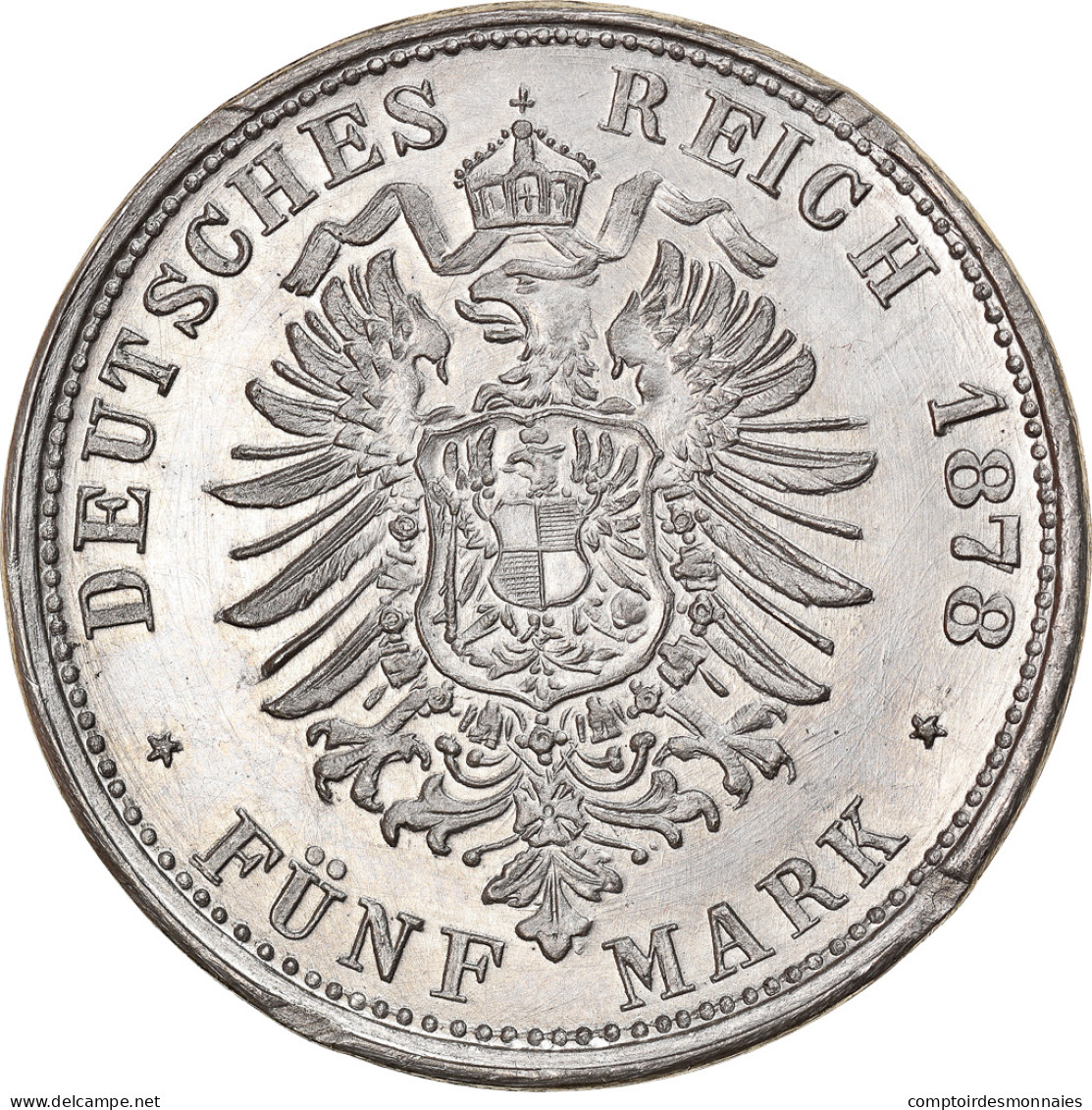 Monnaie, Allemagne, Friedrich II, 5 Mark, 1878, Uniface Reverse Die Trial, SUP - Essais & Refrappes