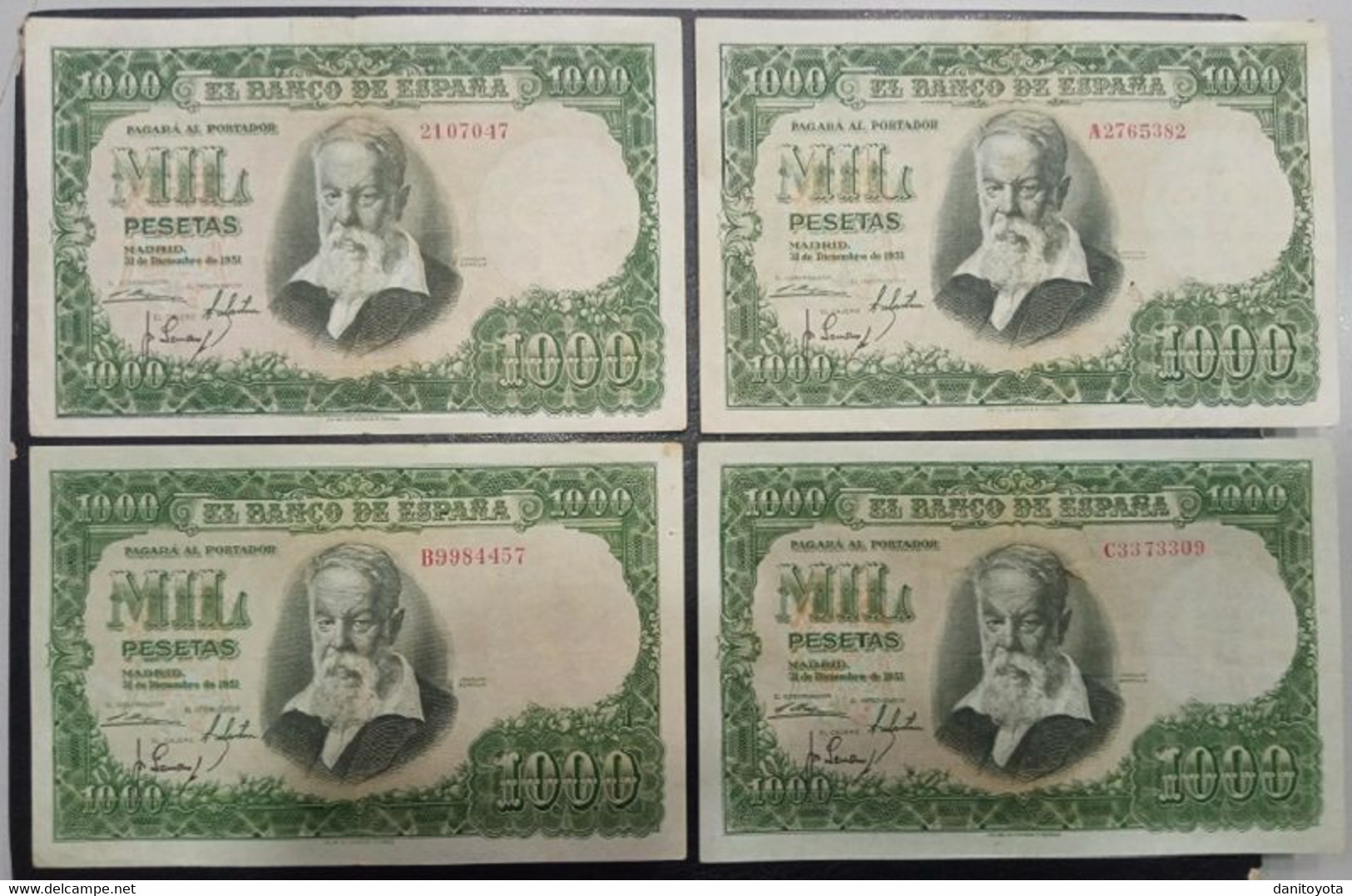 EDIFIL 463 + 463a  1000 PTAS 31 DE DICIEMBRE DE 1951.  LOTE DE 4 BILLETES. CONSERVACIÓN BC+ - 1000 Peseten