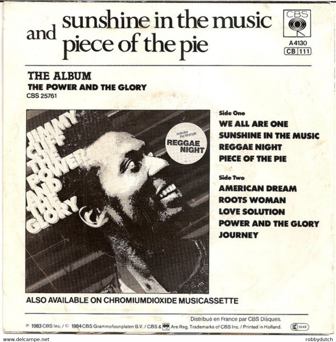 * 7"  *  Jimmy Cliff - Sunshine In The Music / Piece Of The Pie - Reggae