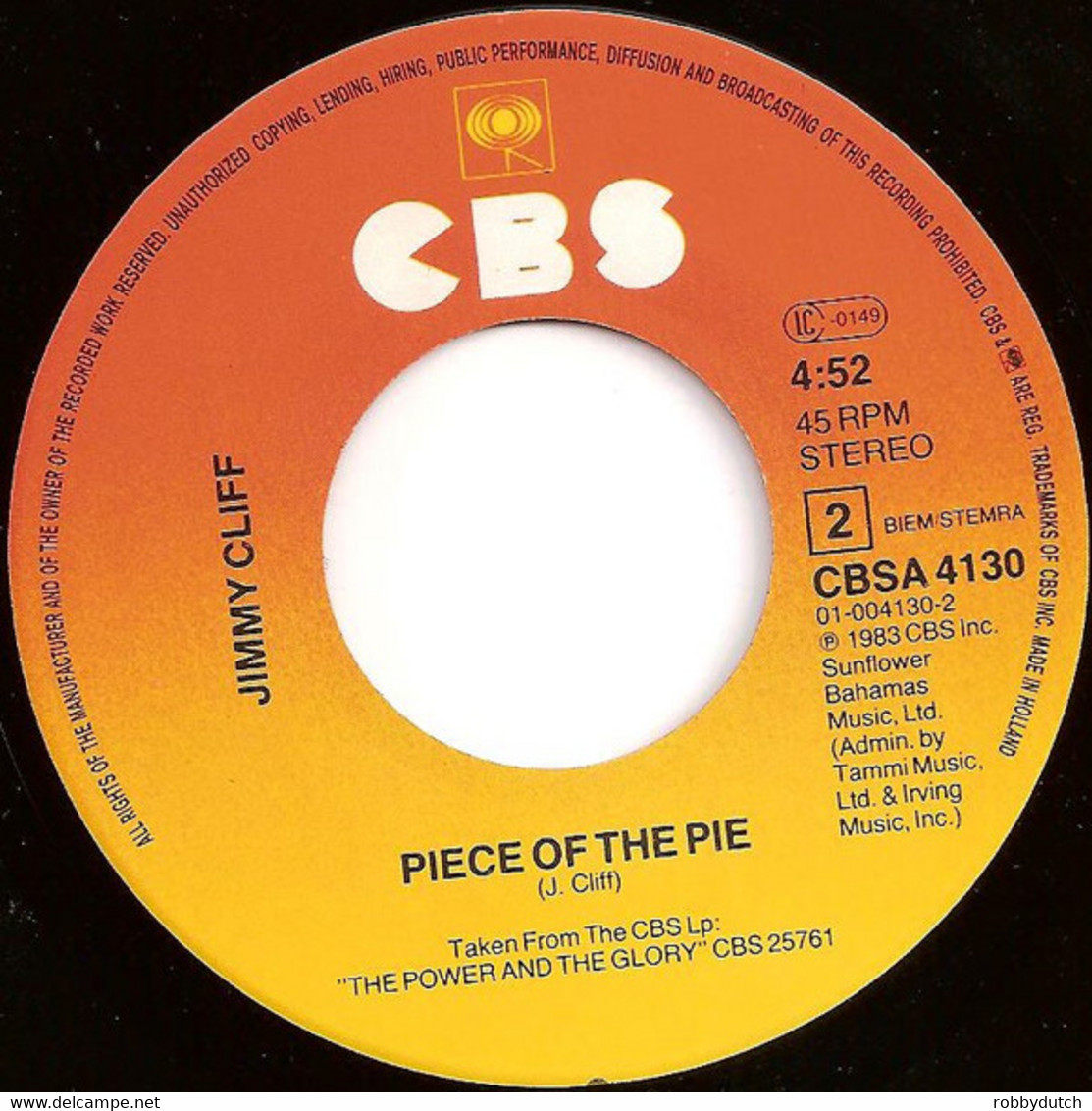 * 7"  *  Jimmy Cliff - Sunshine In The Music / Piece Of The Pie - Reggae